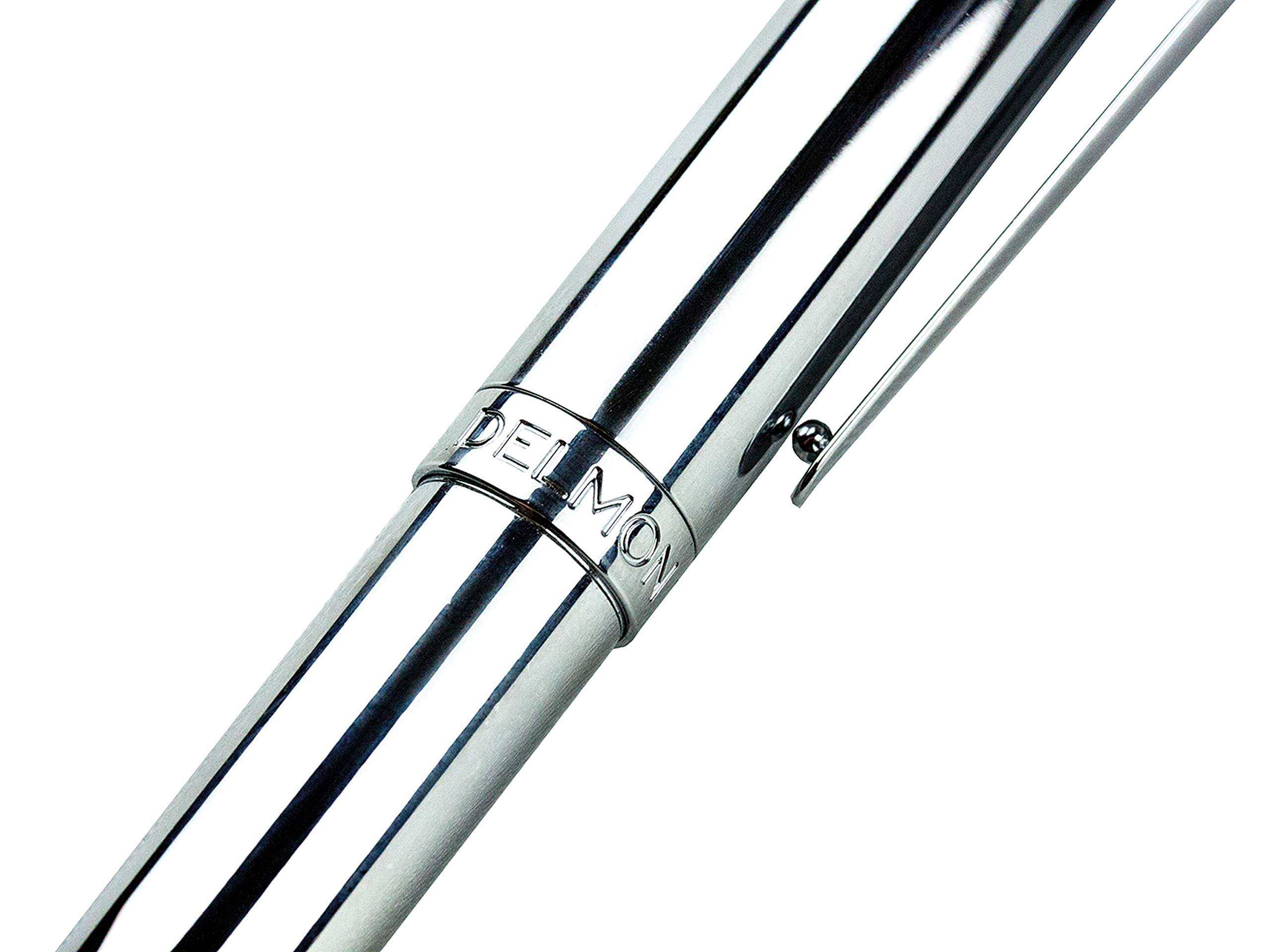 DELMON VARONE - Premium Drehkugelschreiber Silber nachfüllbar mit Blau schreibender Mine & Lederetui - Herren Metall Kugelschreiber edel, mit silberfarbener Oberfläche & Leder Etui mit Gravur