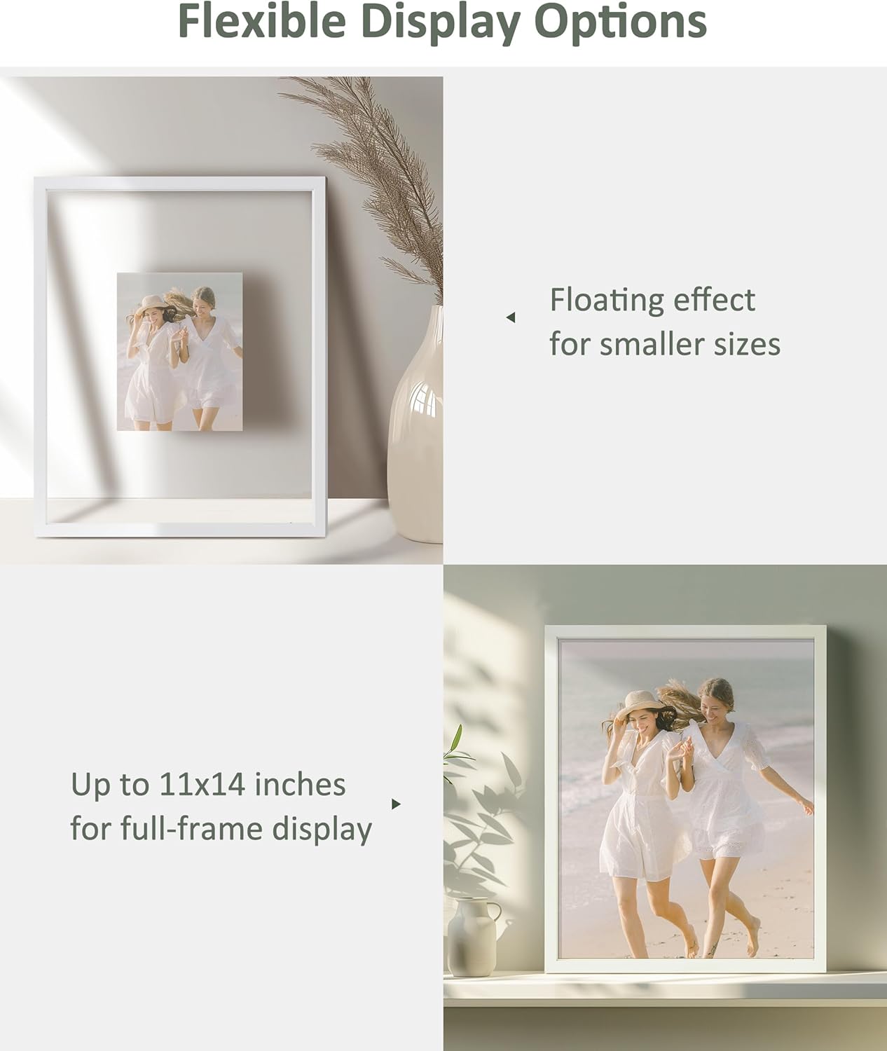 Sonefreiy 11x14 Floating Frame Set of 2, White Picture Frames with Tempered Glass for Wall, 8x10 5x7 Pressed Flower Frames Double Glass Gift for Family Friends Wedding