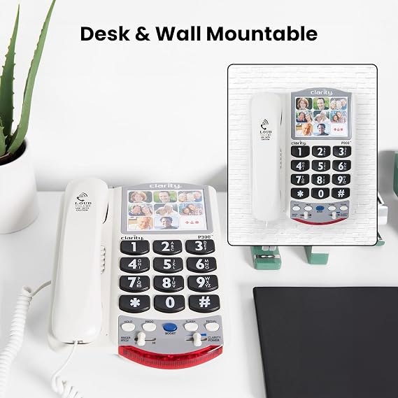 Clarity P300 Landline Phone with Sound Amplification, Hearing Impaired Phones, Adjustable Ringer Pitch and Volume Control, Corded Phone Design