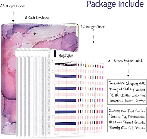 Miniatura 9 de Carpeta de presupuesto, carpeta de piel sintética A6, organizador de dinero en efectivo, planificador de presupuesto con 8 sobres de efectivo con