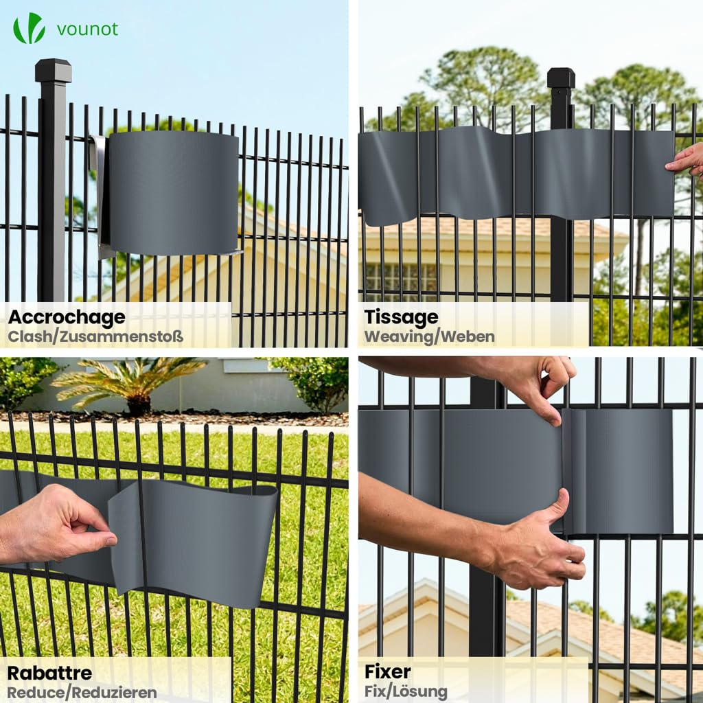 VOUNOT® Tiras de Pantalla de Privacidad de PVC 450g/m², Cinta Protección Visual Impermeable Antiviento Rollo de Valla Protectora Opaca de Cercas 70mx19cm con Clips para Jardín Balcón Terraza Antracita