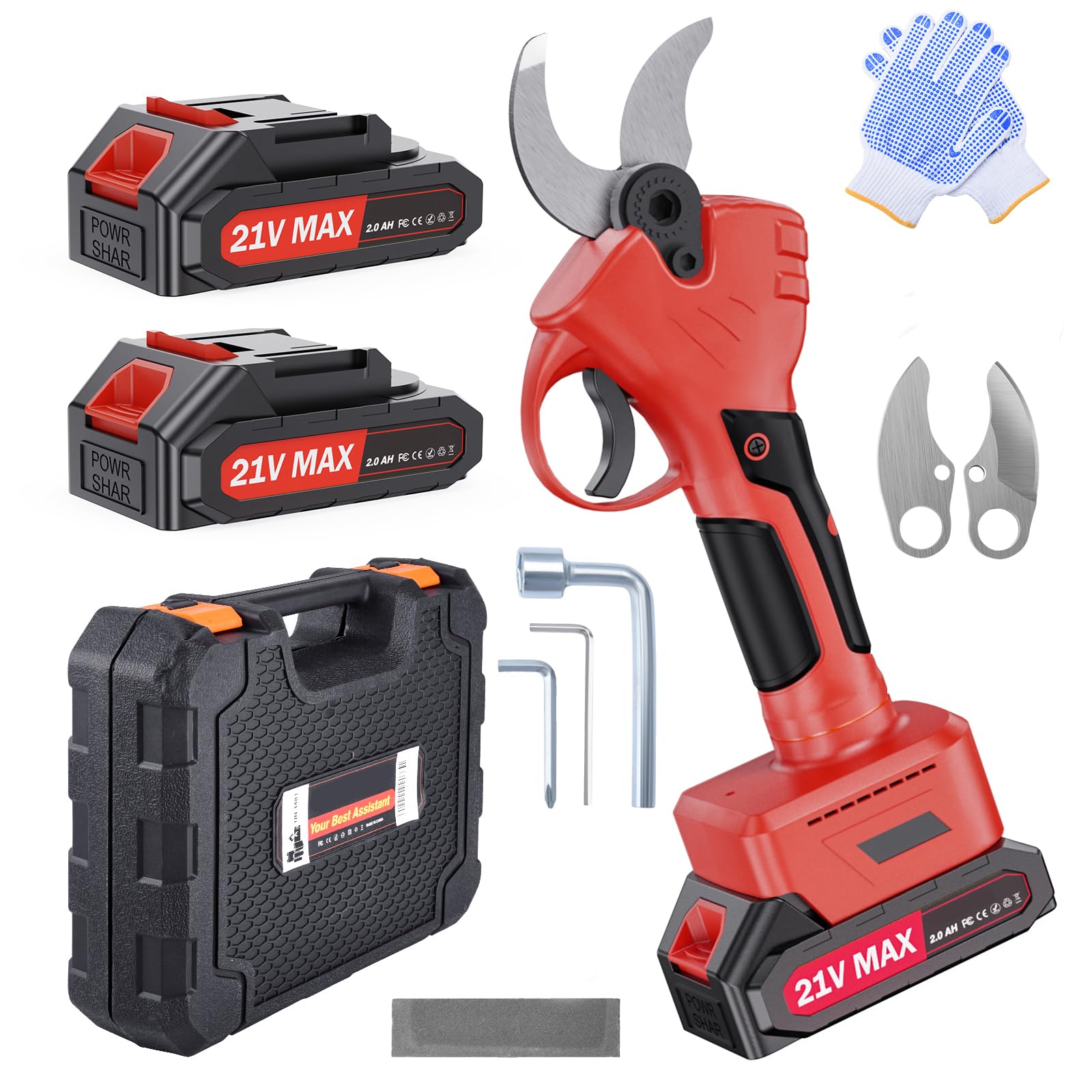 Upgraded 40mm (1.6") Electric Pruning Shears with 600W Brushless Motor, Cordless Tree Trimmer with 2×21V 2000mAh Batteries & Swiss SK5 Blades, Power Branch Cutter for Garden, Farm & Orchard