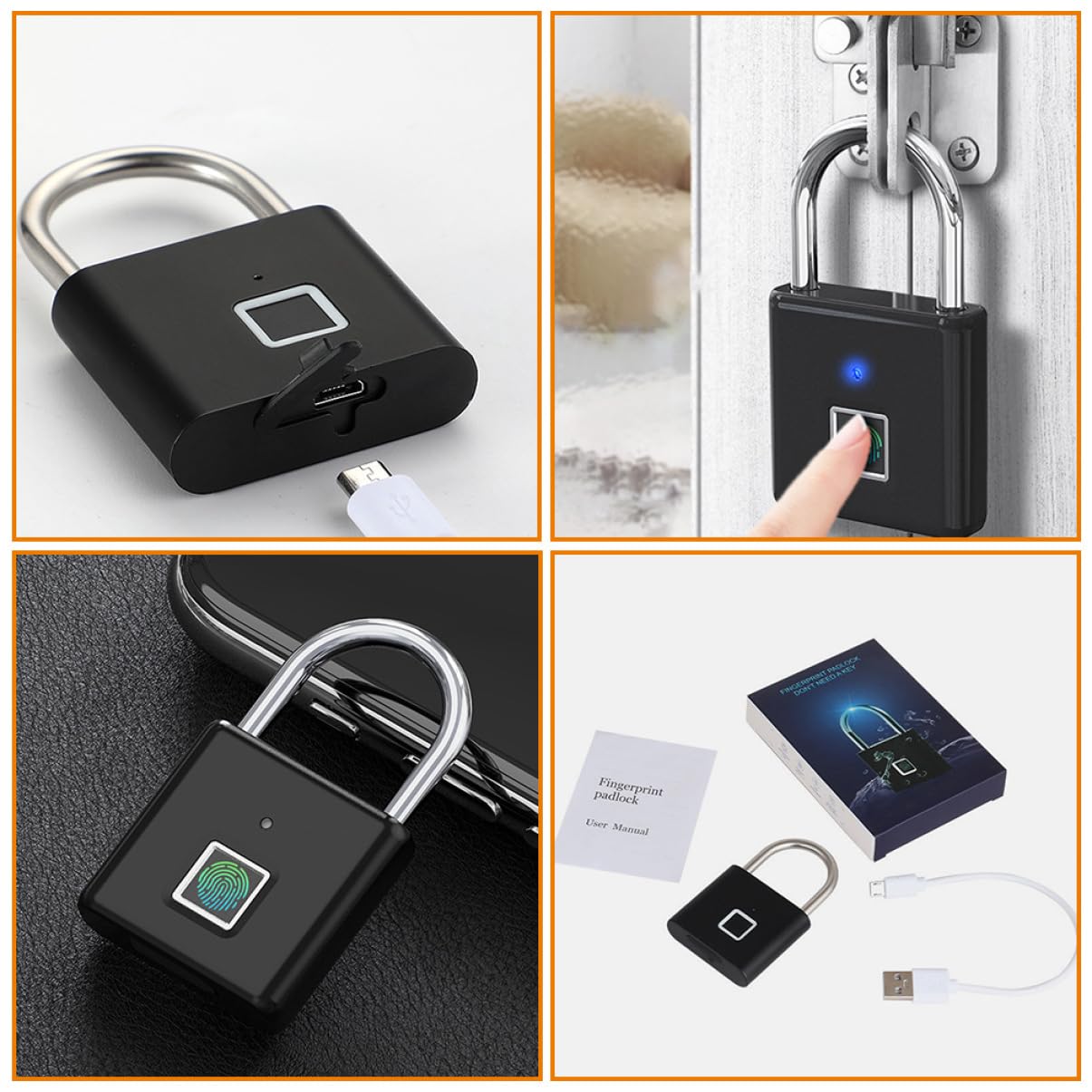 HOMSFOU 4stücke Portable Fingerabdruck-vorhängeschloss Aluminiumlegierung Rostfrei Und Schlüssellos Für Outdoor-nutzung Für Schränke Gepäck Und Türen