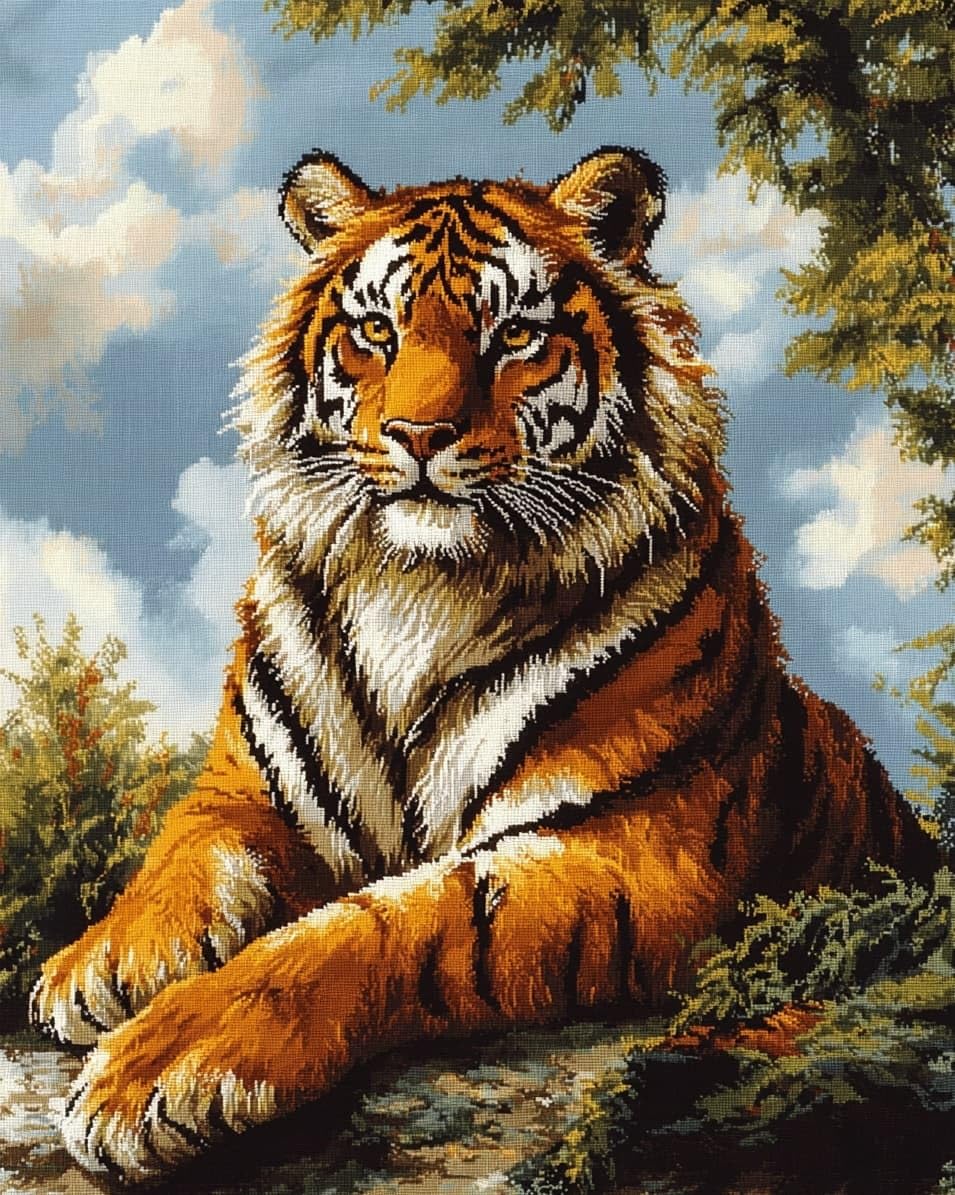 WallustrioaW 11CT Cross Stitch Embroidery Kits,Animal Tiger,Cross Stitch Full Kit DIY Embroidery Sewing Handicraft for Adults Home Decor,16x20in