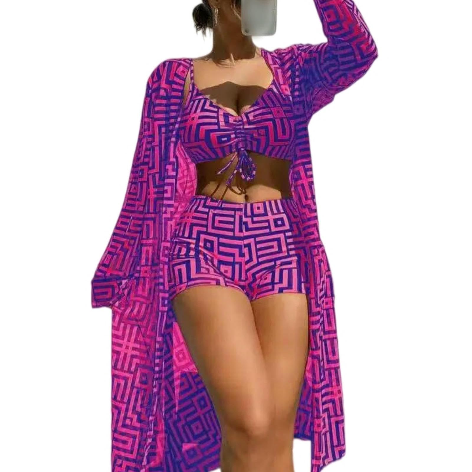 Bikini con tiras de sujeción ajustable y bóxer cómodo en talla XL púrpura
