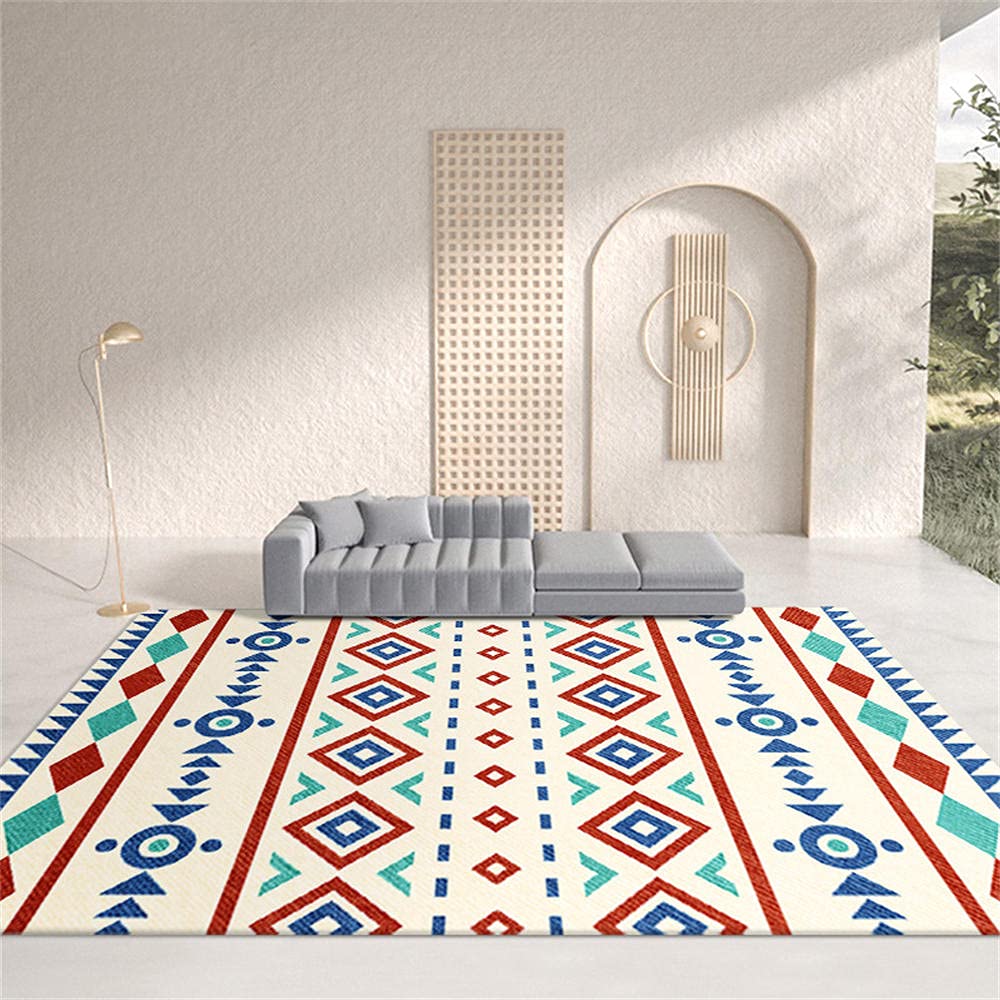 Carpette salon dessin graphique de style ethnique bleu 200X300