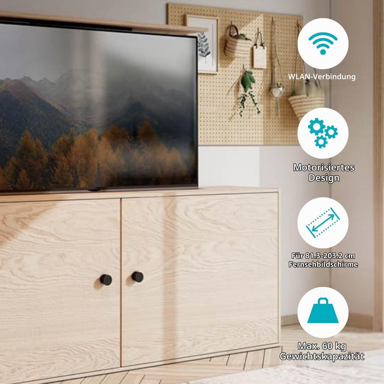 Motorisierte TV-Ständer - 37-80" - maximal unterstützes Bildschirmgewicht: 60 kg - Built-in Schaltschrankbau - Hubbereich: 68-158 cm - ferngesteuert - ABS/Stahl - Schwarz