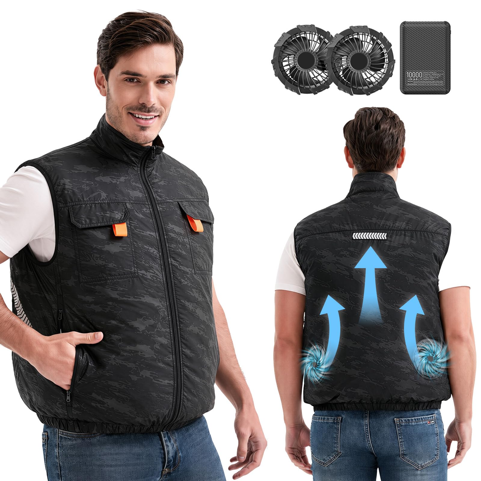Gilet refrigerante elettrico da 12 V, con batteria e 2 ventole, riflettente, per adulti, estate, attività all'aperto e lavoro