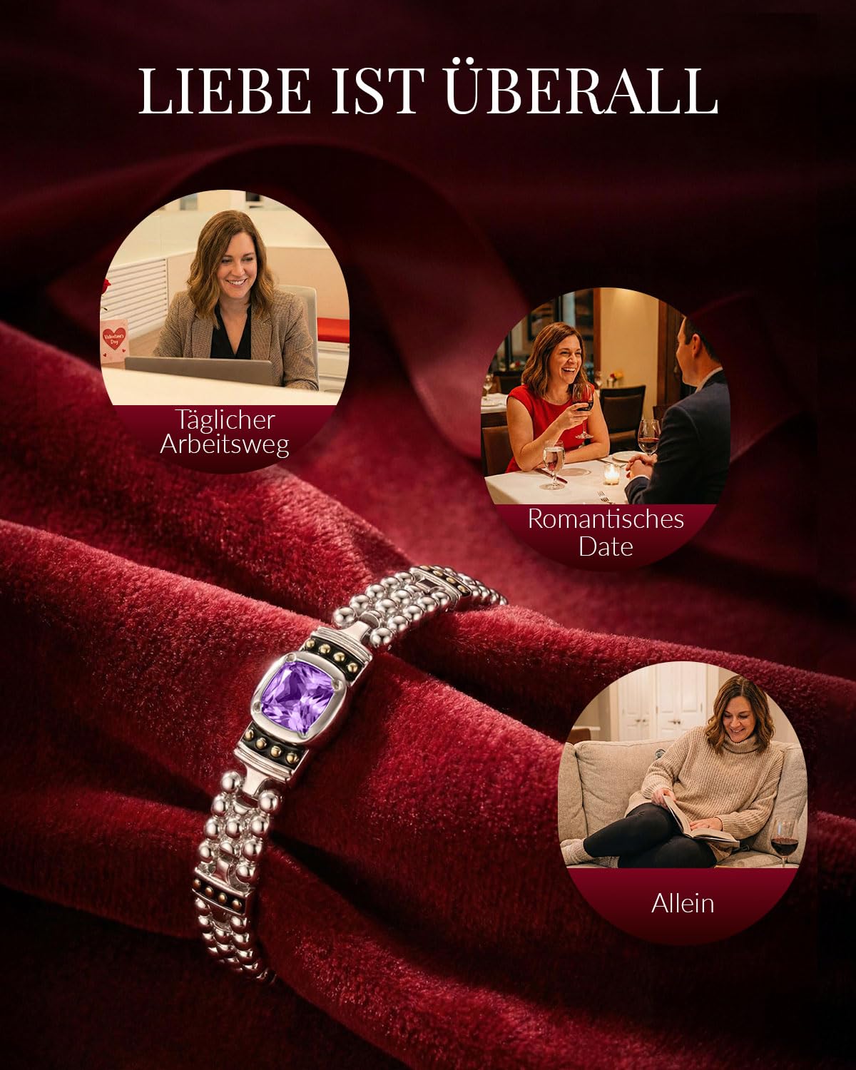 Rainso Bracciale Magnetico da Donna,Bracciale in Acciaio Inossidabile con Ametista,Design Unico Della Gemma-Misura Regolabile con Confezione Regalo Regalo per le Donne (Viola)