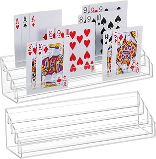 2 Pcs Playing Card Holders for Playing Cards, Acrylic Card Organizers, 4 Slots Playing Card Tray Solid Game Card Stands Ca...