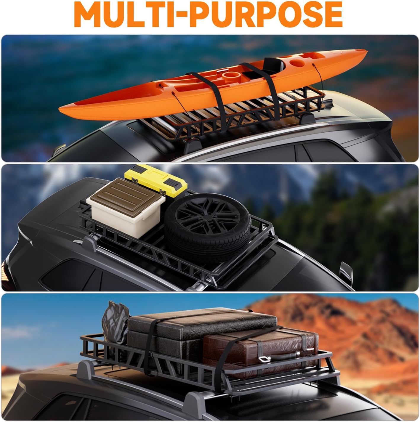 52" x 36" x 5" Roof Rack Basket 250LB Capacity, Heavy Duty Carbon Steel Rooftop Cargo Carrier for SUV, Truck, Car