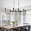 48 Inch Black Industrial Chandelier, 8-Light Linear Farmhouse Dining Room Ceiling Light for Kitchen Island, Adjustable Hanging Chain, E26 Bulb Base (Bulbs Not Included)
