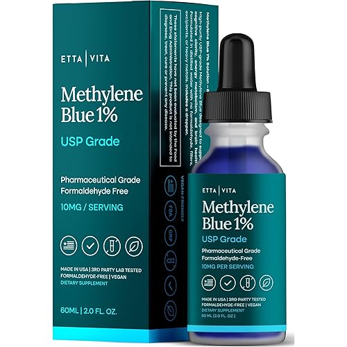 Methylene Blue Drops - USP Pharmaceutical Grade 99.99% Pure 1% Solution for Energy, Focus, Clarity, Cognition & Cellular Support - 3rd Party Tested, Formaldehyde-Free, Made in USA, 2oz Tincture