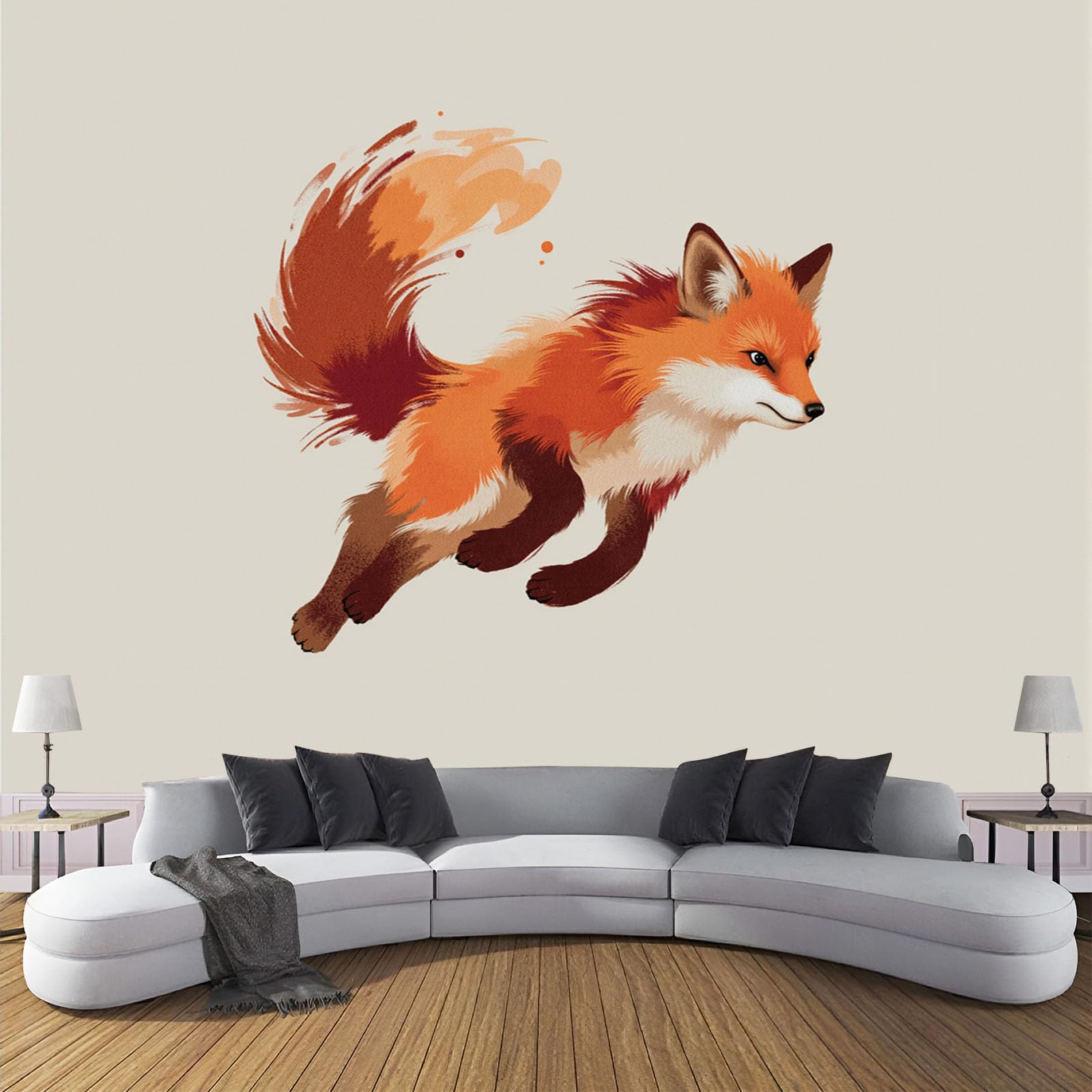 Papier Peint Panoramique Renard Bondissant Décoration Murale Intissé Orange 300x210cm