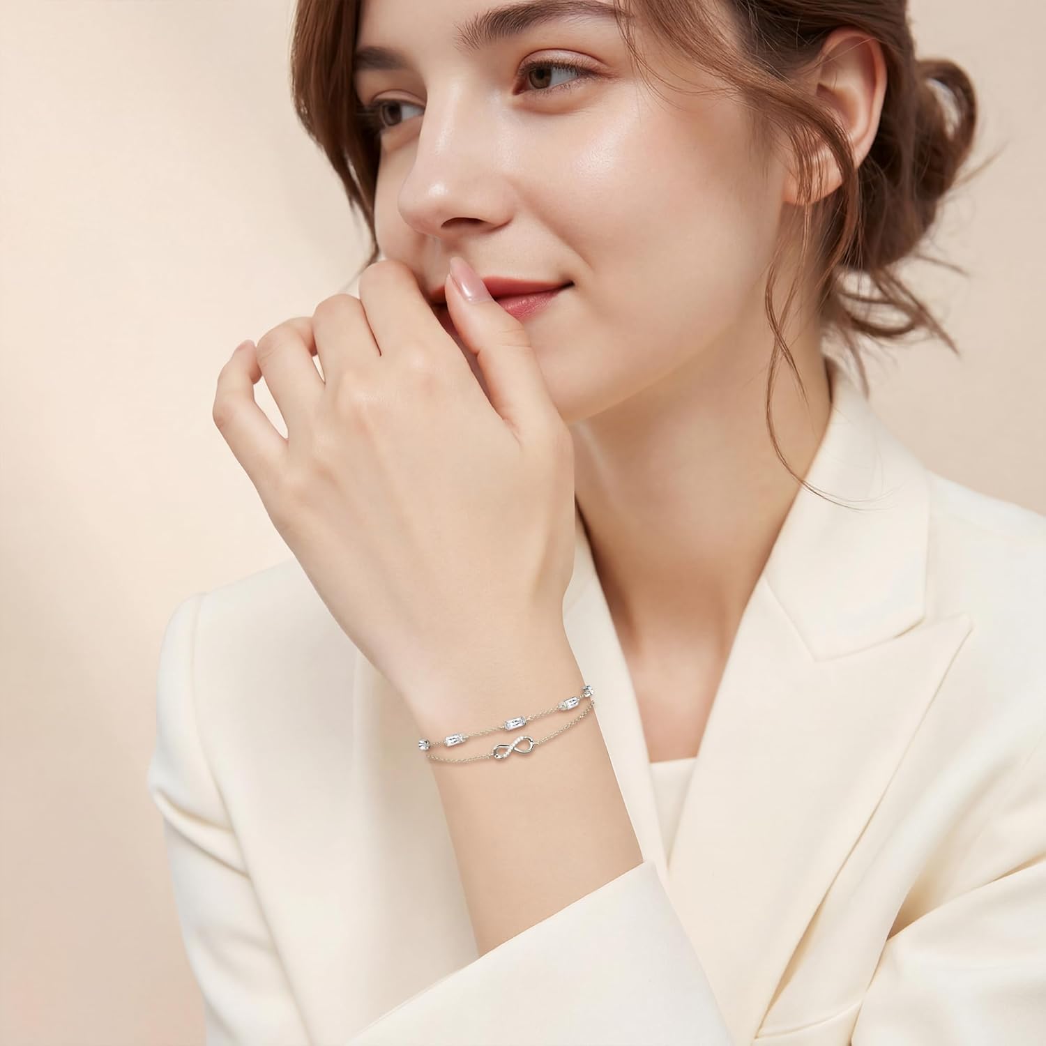 Valentine's Day Gift Infinity Love Women Bracelet Birthstone Charm Link Bracelet for Women 925 Sterling Silver Birthstone Bracelets for Women, 18K-Gold-Plated 925 Sterling Silver Dainty Simple Charm Link Bracelet - Image 4