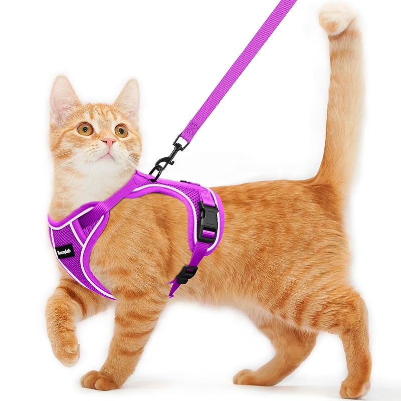 Peitoral para Gatos com Guia, Tela Respirável e Ajustável Kaazylab Purple M (5,9–8,2 kg)