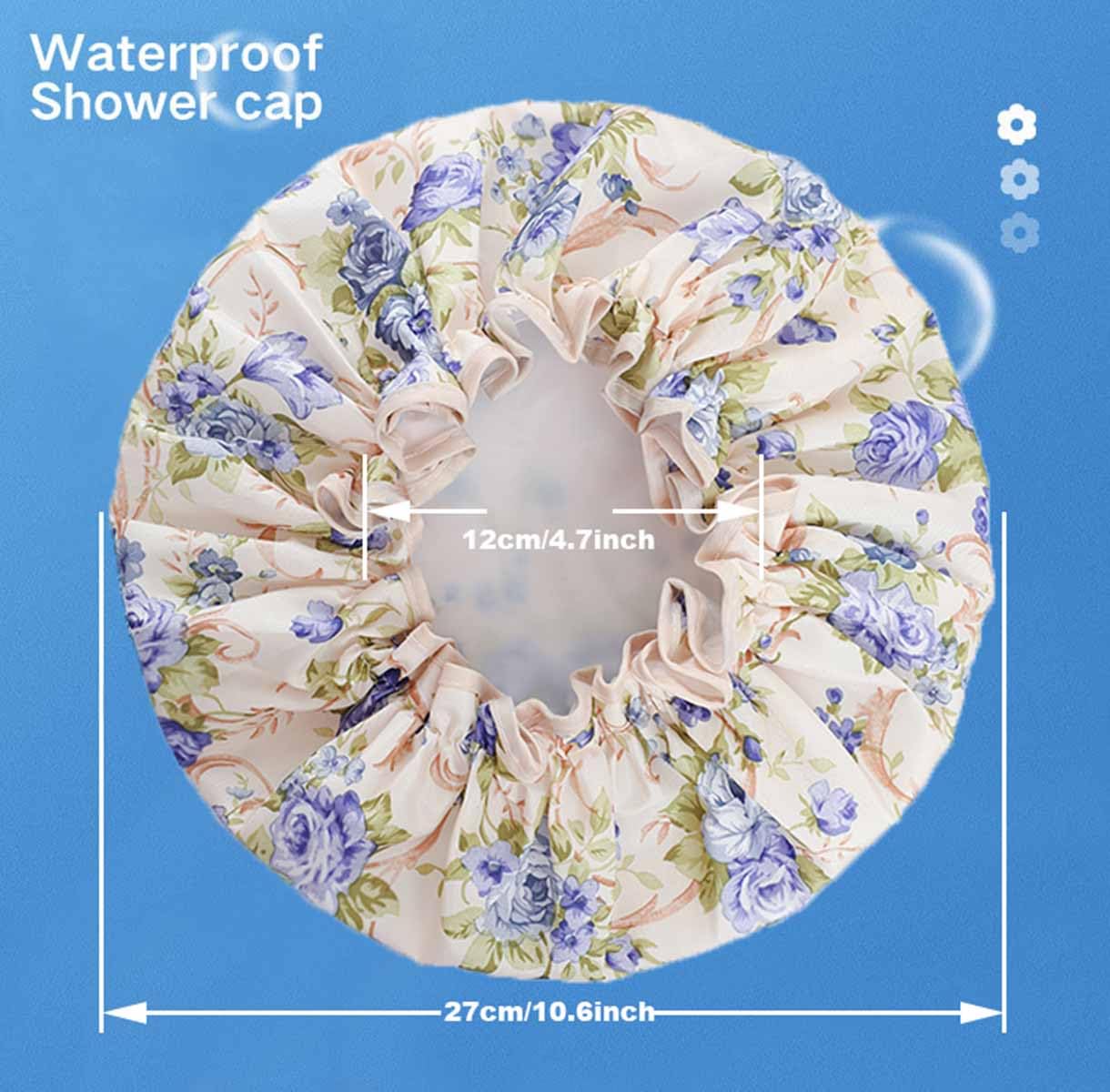 Bath Caps Elastic Band Waterproof Shower Caps With Ruffled Edge Covering Ears Keeping Hair Dry Kitchen Oil-proof Cap for Girls and Women (peony) - Image 2