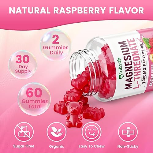 Miniatura 7 de Gomitas de magnesio L-treonato de 1000 mg para niños y adultos, suplemento de treonato de magnesio con vitamina D, B6 y coenzima Q10, apoyo