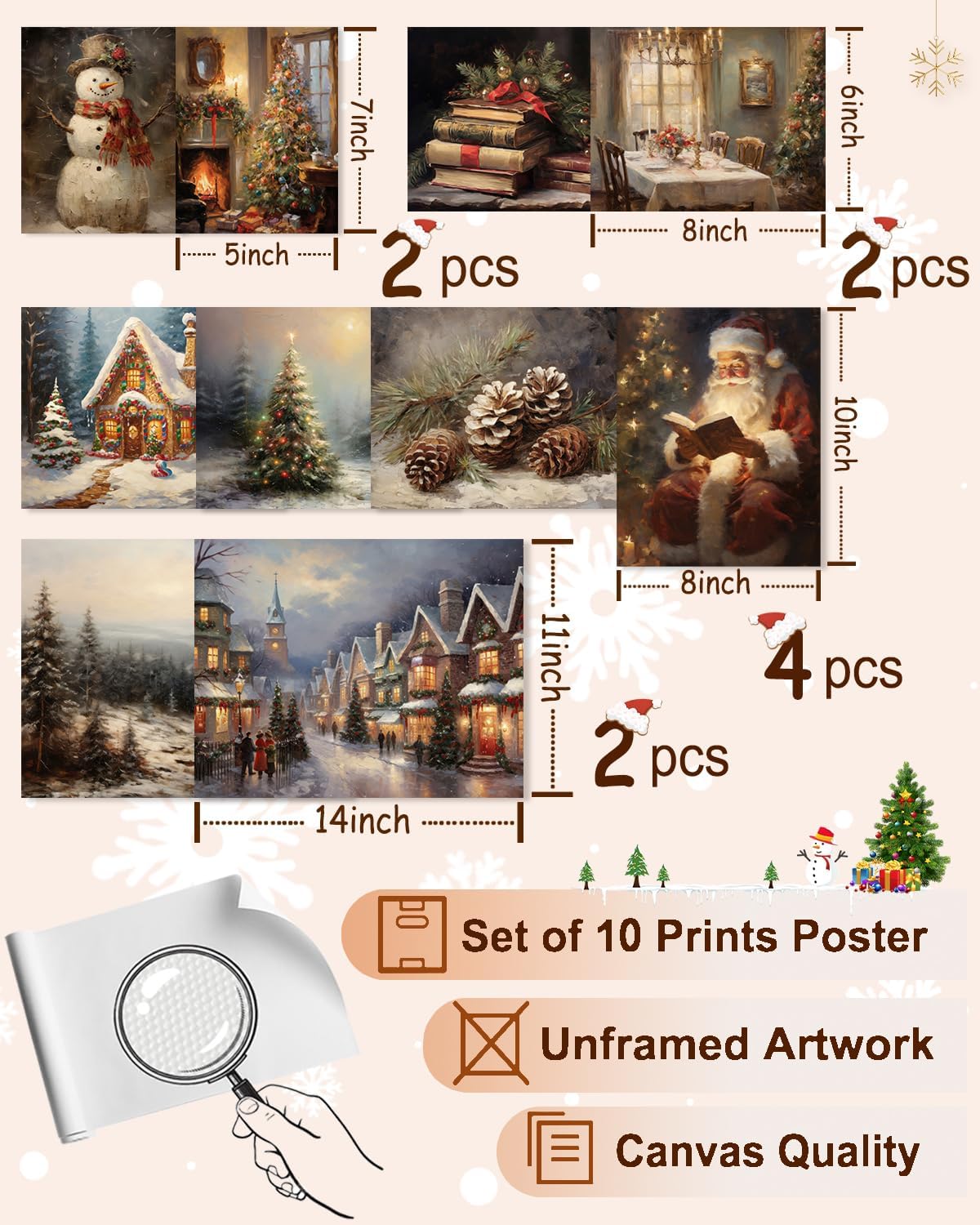 KBKBART Christmas Wall Art Prints Set of 10 Rustic Xmas Wall Decor Unframed image 2