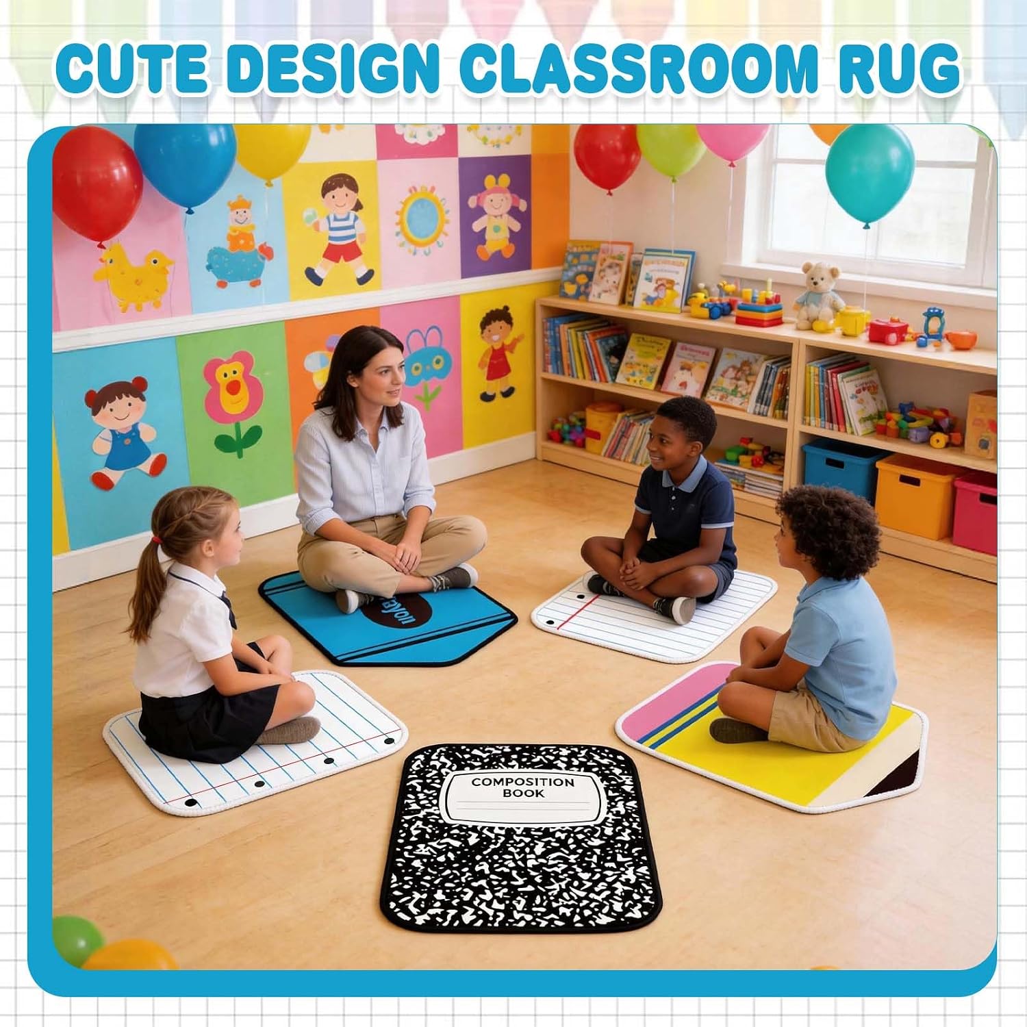 12Pcs Square Classroom Carpet Cushion,Black Exercise Book Back to School Floor Mat with Anti-Slip Particles Suitable for classrooms, Schools and kindergartens Home Family Learning and Discussion Room