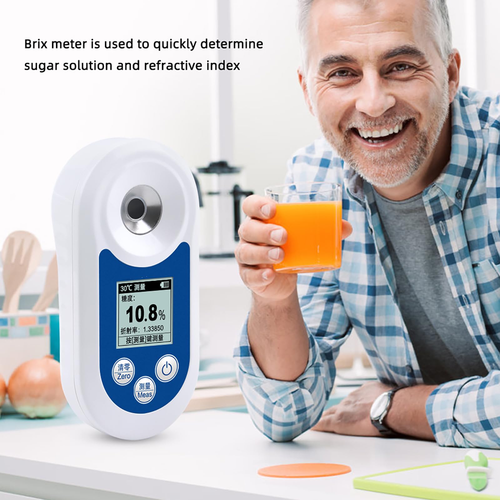 Medidor Brix, Refractómetro Digital Brix con Compensación Automática de Temperatura, Rango de Medición 0-55% y Precisión ±0.2%, Pantalla Retroiluminada y Prueba Rápida, para Jugos, Miel, Bebidas