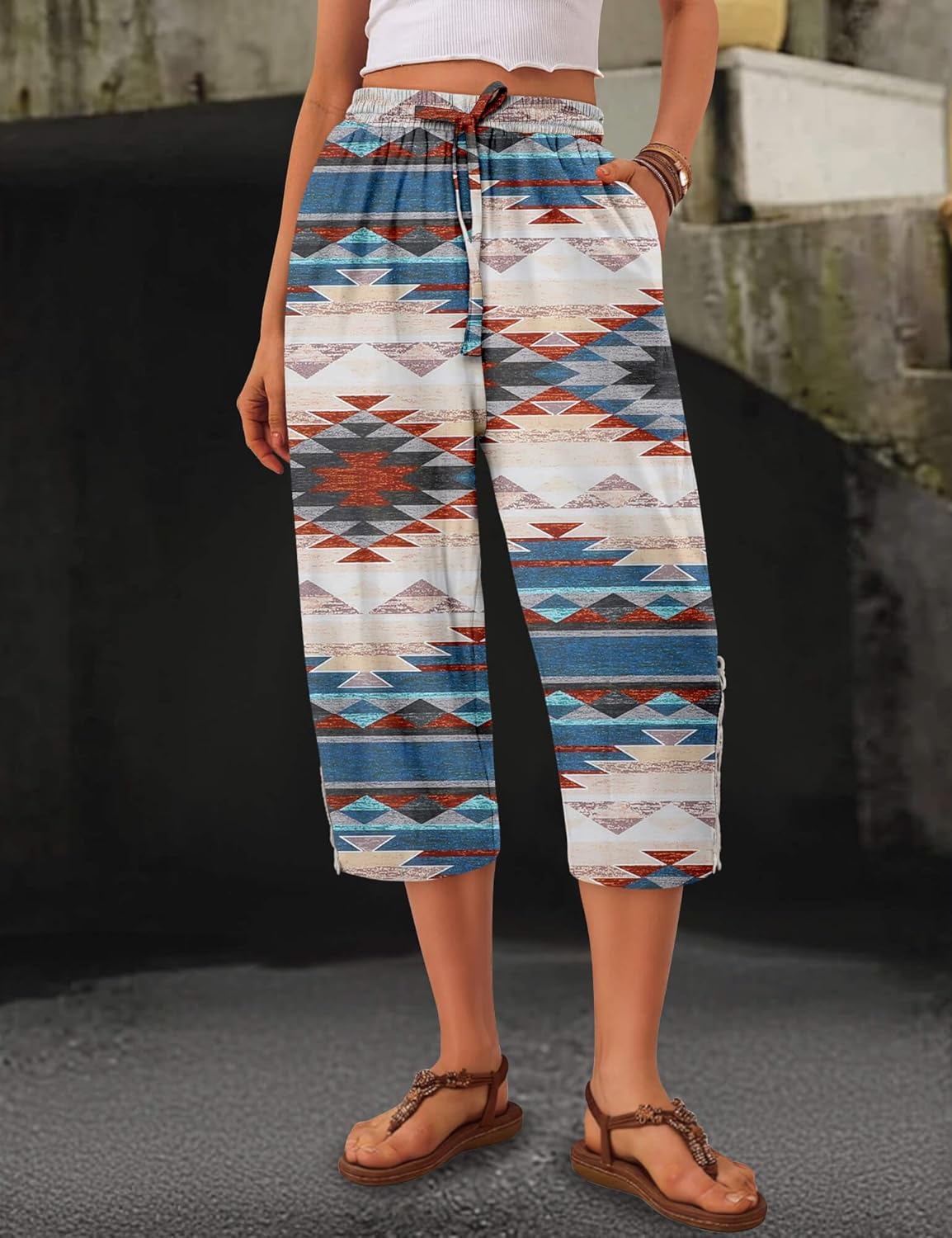 ONLYSHE Womens Capri Pants Casual Cotton Linen Trousers Lightweight Drawstring Elastic Waist Pants with Pockets,XS-3XL - Image 3