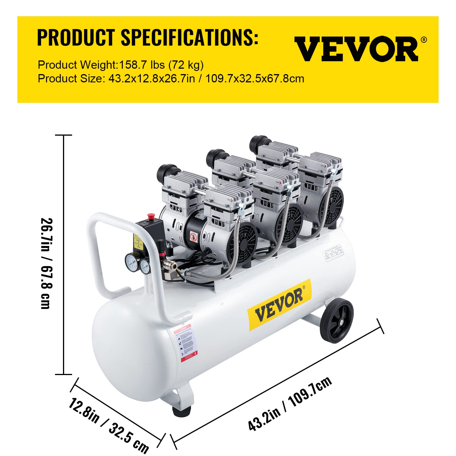 VEVOR Ultra cichy bezolejowy kompresor powietrza 22 galony, wyciszony kompresor, sprężarka powietrza 2200 W, poziom hałasu mniej 58 dB, przenośny bezolejowy kompresor powietrza
