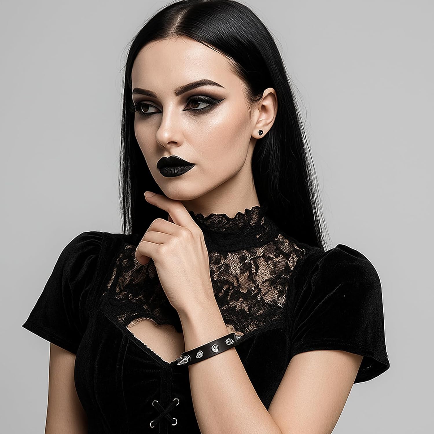 3 Pcs Punk Rock Studded Bracelets, Leather Spike Bracelet, 80s Goth Wristband Adjustable Wrap Wrist Cuffs Emo Accessories for Men Women Halloween Party - Image 5