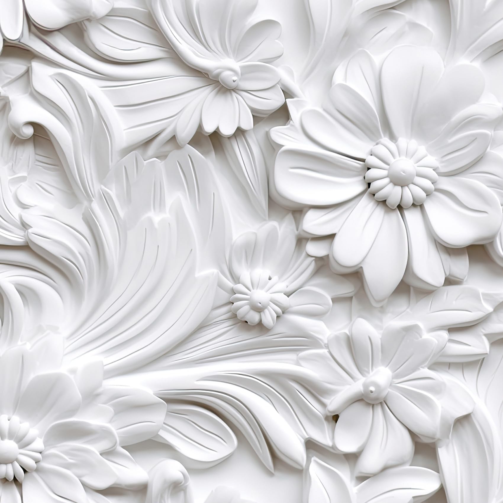 LaCheery Biała samoprzylepna tapeta kwiatowa, efekt 3D, tapeta ścienna, kwiaty, do salonu, 44,5 cm x 700 cm, tapeta z białym wzorem, winylowa, folia samoprzylepna do mebli, kwiatowa tapeta ścienna