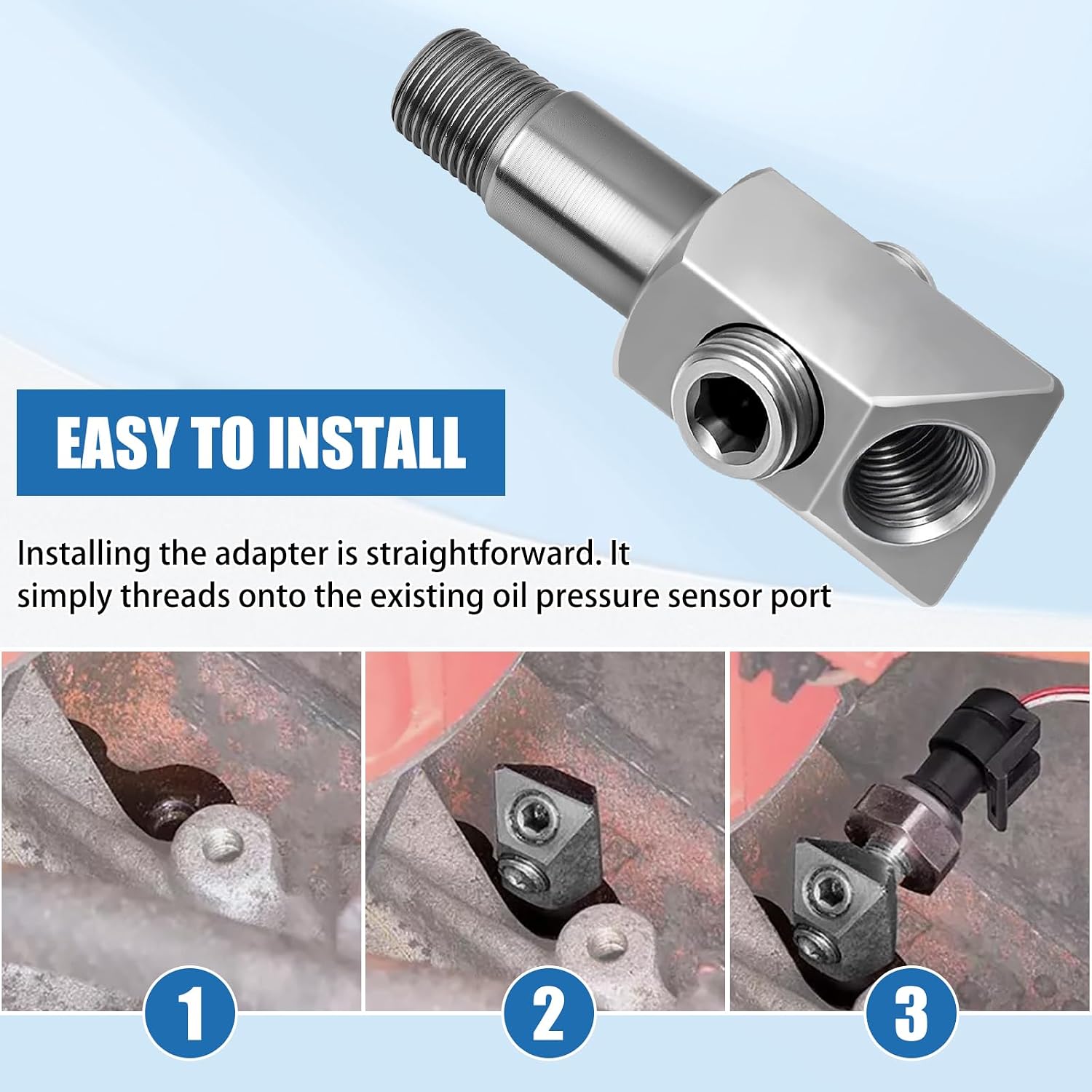 Oil Pressure Sensor Adapter – 1/8-27 NPT Port Plug for Chevy/GM Small Block 305 350 383 400 SBC, Engine Oil Pressure Testing & Dual Sensor Install
