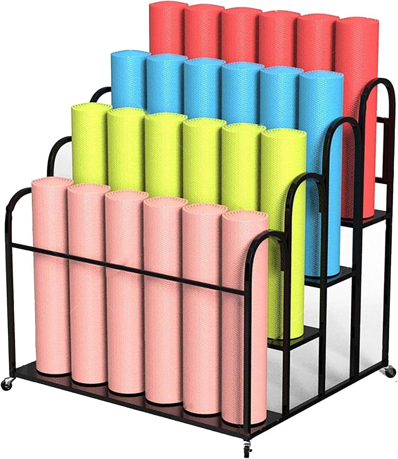 Soporte para esterillas de yoga con ruedas: organiza tu estudio en casa con este mueble blanco