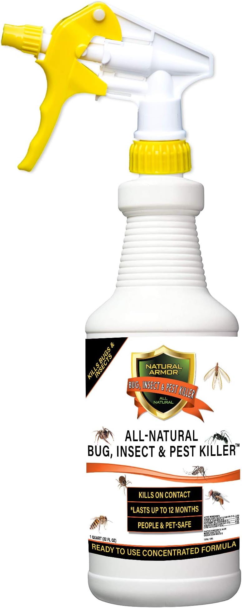 Natural Bug, Insect & Pest Killer & Control Including Fleas, Ticks, Ants, Spiders, Bed Bugs, Dust Mites, Roaches and More for Indoor and Outdoor Use, 32 Oz Quart