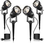 L LOHAS LED Landscape Lighting Outdoor, Spotlights for Yard Pathway Garden IP66 Waterproof, Dusk to Dawn Light Sensor, 120V 5W 450LM Yard Flood Light with 3-Plug, 3000K Warm White, UL Listed, 4Pack