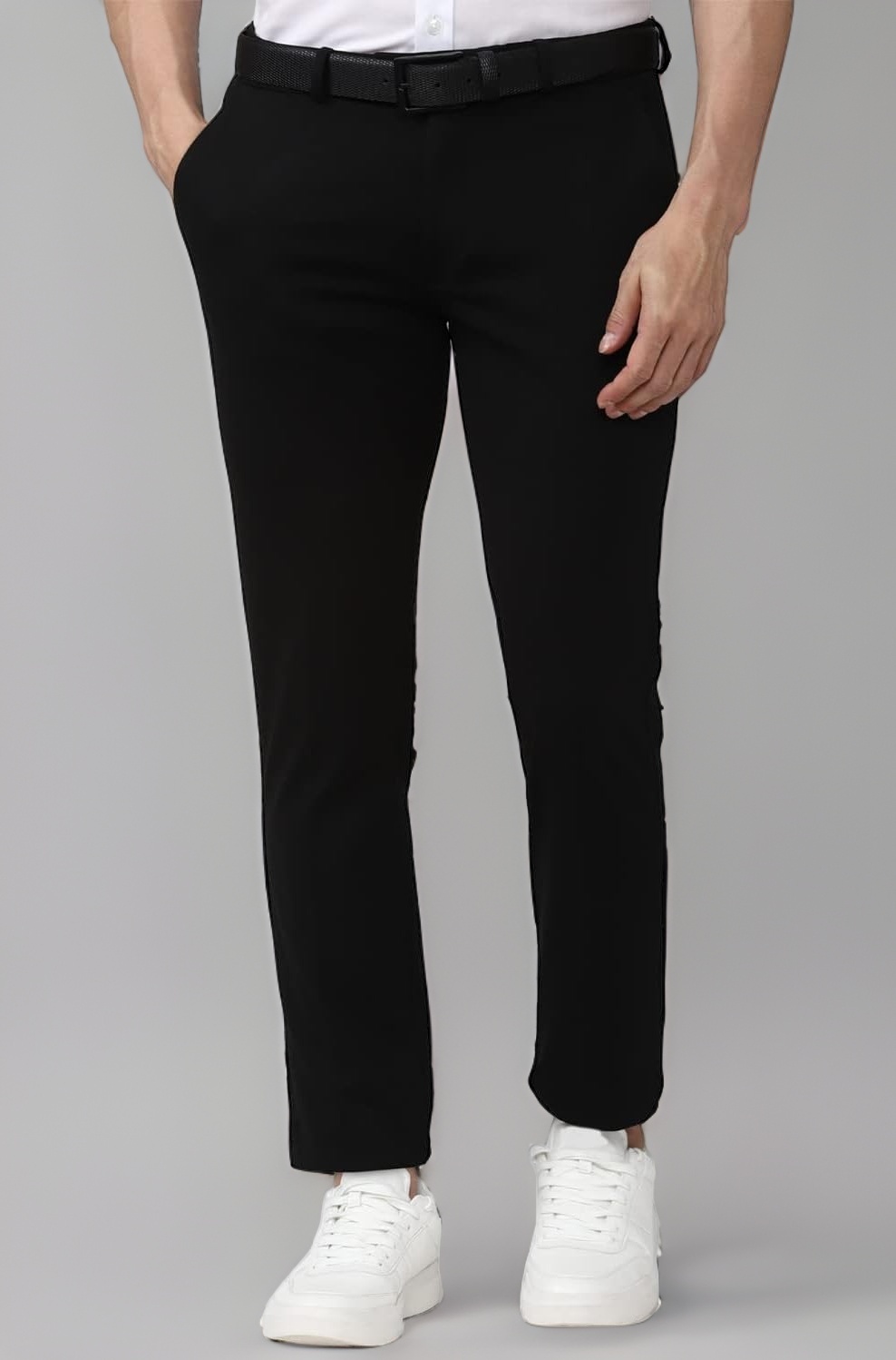 Peter England Men's Slim Fit Mid Rise Formal Stretchable Knit Super Trouser | Comfort Lycra | 360-Degree Stretch