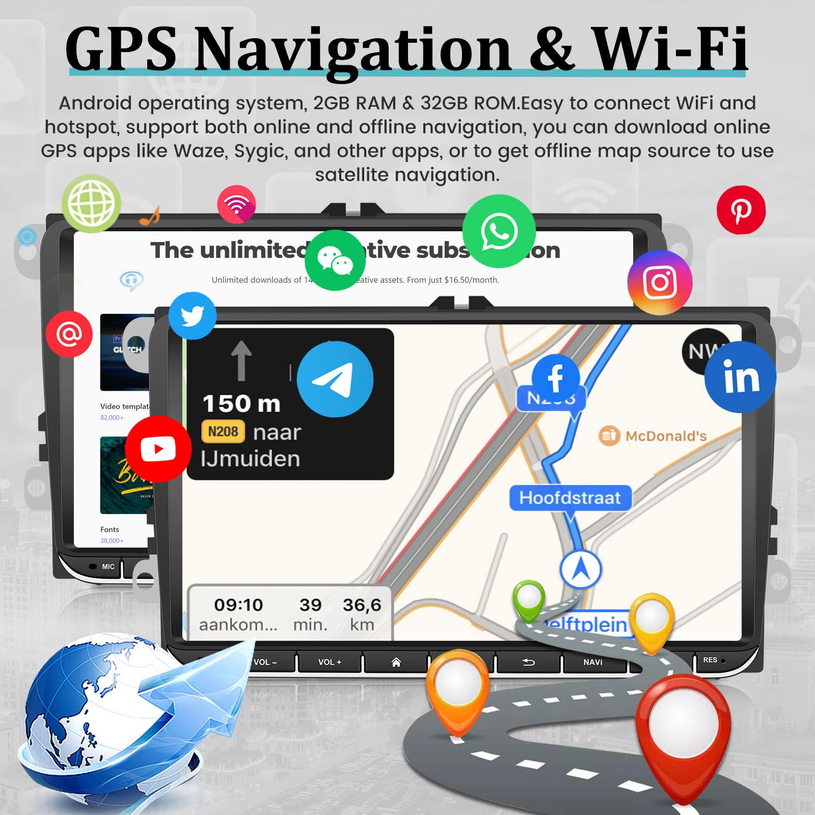 Android Car Stereo for VW Golf 5 6 MK5 MK6 Caddy Beetle Jetta Passat Polo Tiguan Touran RCD 330 360 / Seat/Skoda, Apple Carplay and Android Auto 9 inch 2+32G + AHD Reversing Camera