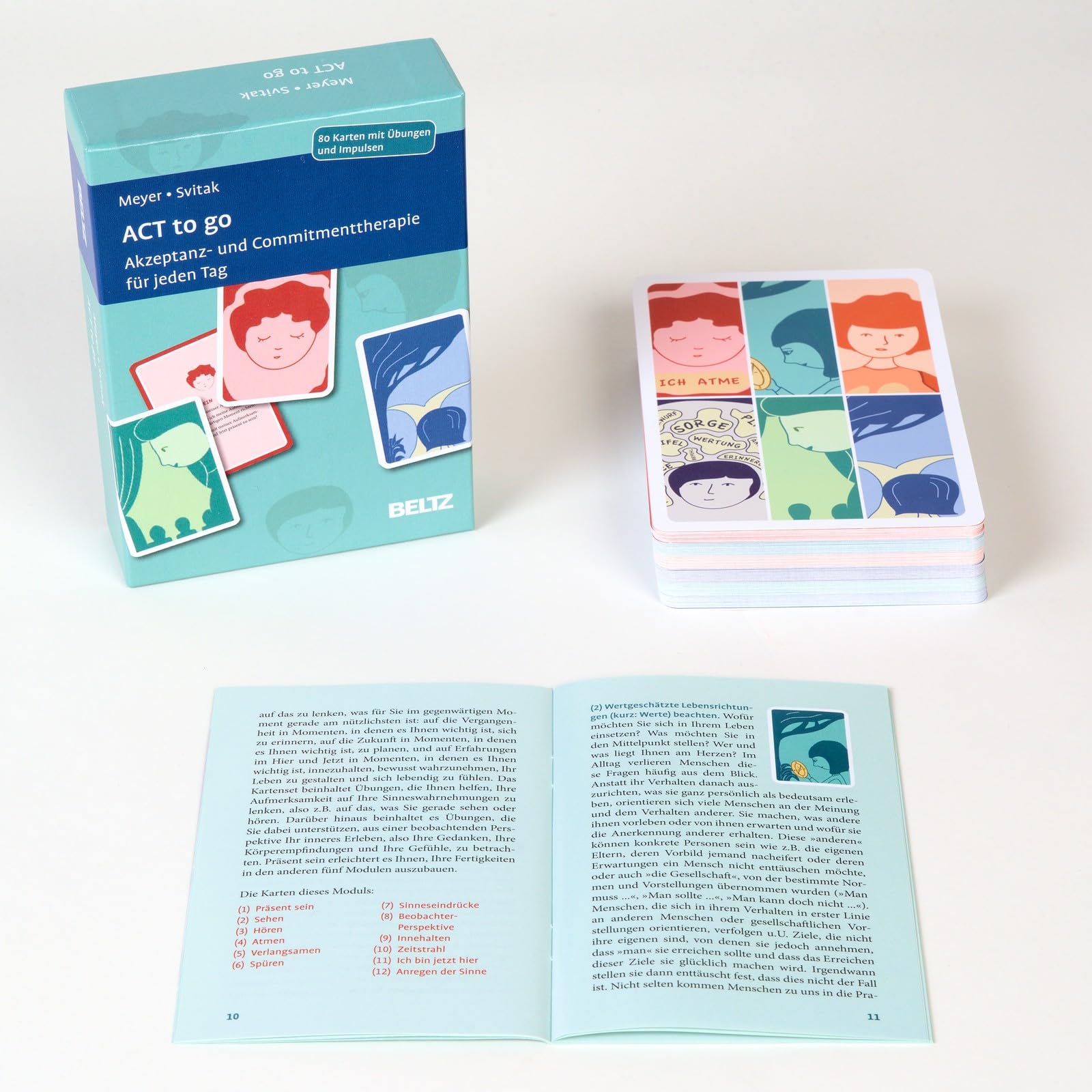 ACT to go: Akzeptanz- und Commitmenttherapie für jeden Tag. 80 Karten mit Übungen und Impulsen mit 32-seitigem Booklet in stabiler Box, Kartenformat ... Mit Online-Material (Beltz Therapiekarten)