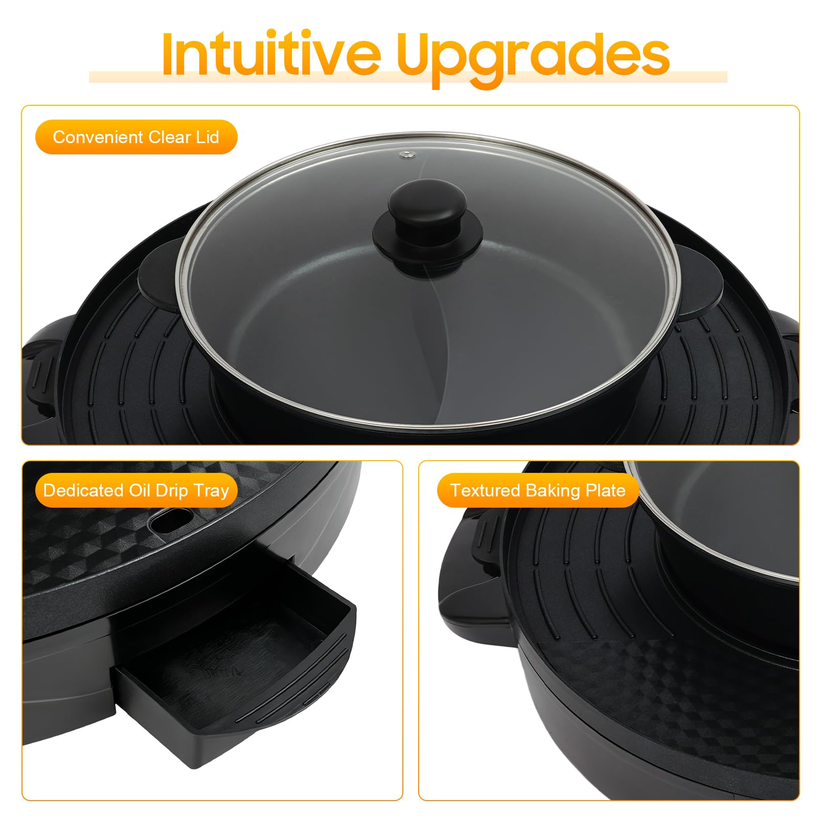 2200 W Hot Pot grill elektryczny 2 w 1 Hotpot garnek 220 V grill elektryczny | Wielofunkcyjny czajnik elektryczny do zupy, czarny, do użytku w pomieszczeniach i w domu