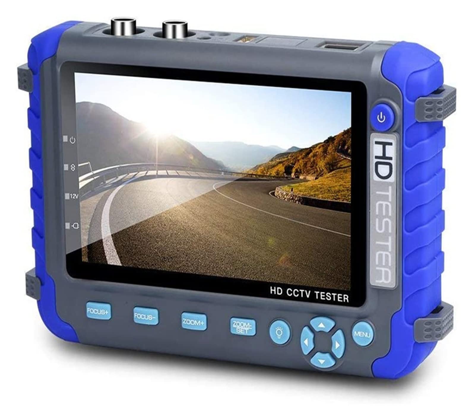 Tester CCTV 4 in 1 da 5 pollici, tester for videosorveglianza AHD TVI CVI Supporta 8MP, tester CCTV portatile for telecamera con uscita DC12V