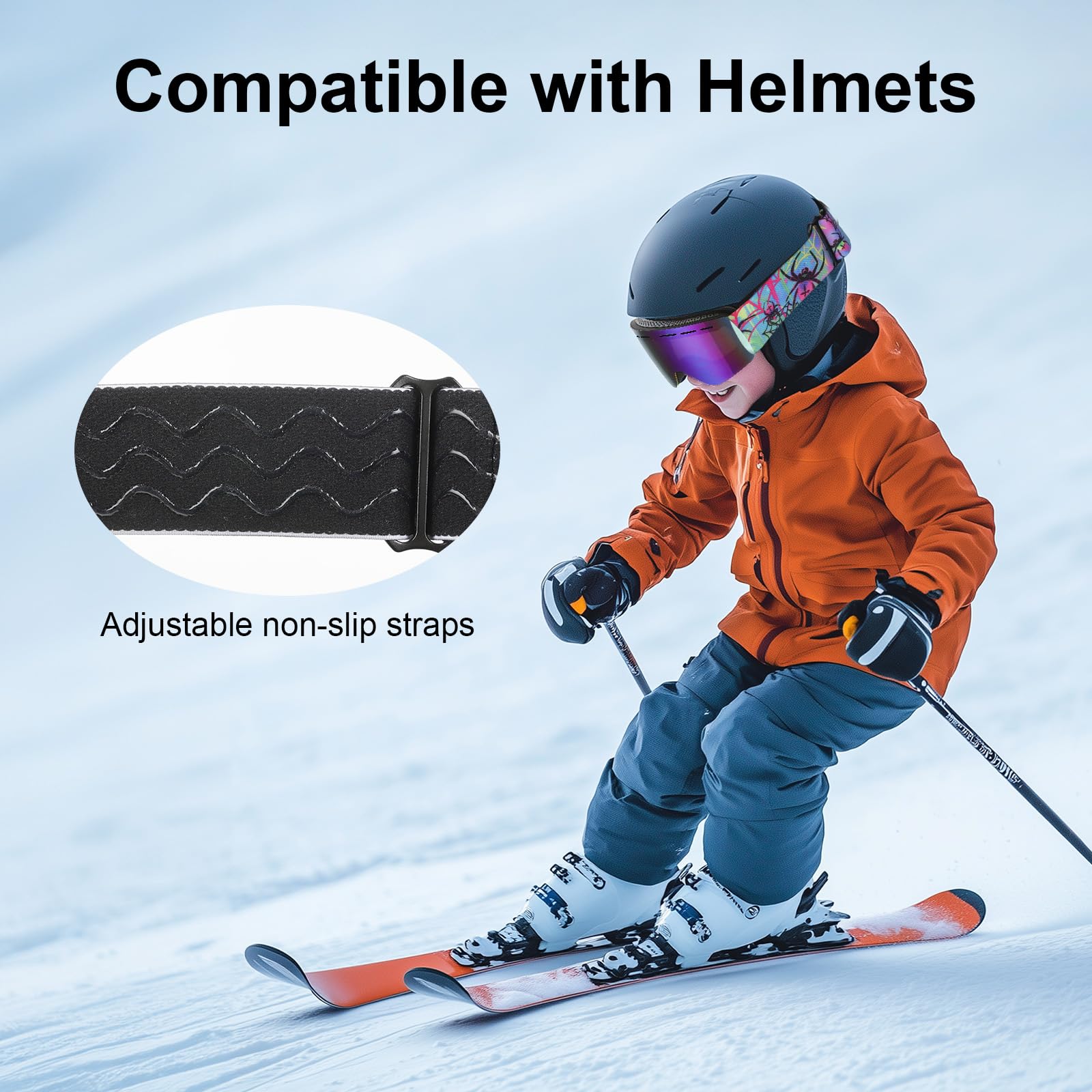 Gogle narciarskie dla dzieci, przeciwmgielne okulary snowboardowe z podwójną soczewką dla dzieci w wieku 6-14 lat, OTG, anty-100% UV 400, gogle śniegowe dla chłopców i dziewcząt, dla narciarzy