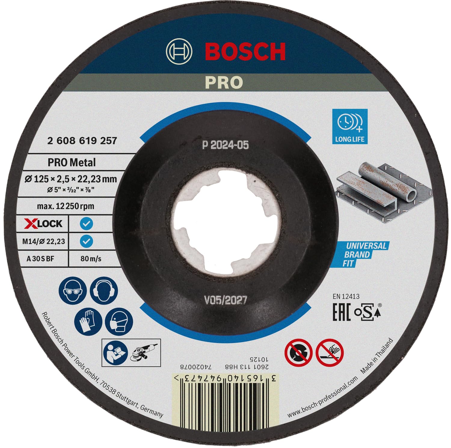 Bosch Professional 2608619257 Cranked Cutting Disc Expert (for Metal, X-Lock, Ø125 mm, Bore Ø: 22.23 mm, Thickness: 2.5 mm)
