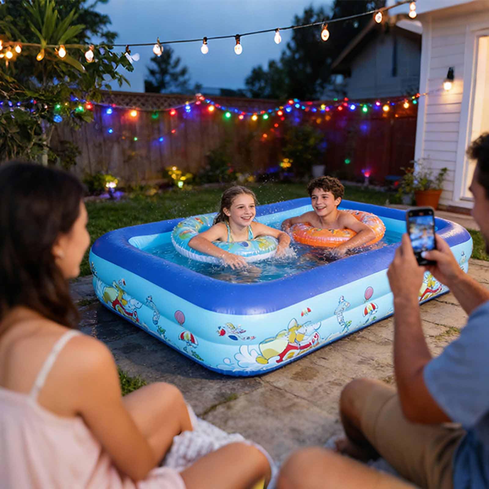 Piscine Gonfiabili, Piscina Grande a Doppio Strato 150x105x35cm | Piscina gonfiabile spessa e resistente, con pompa, per esterni, giardino, festa d'acqua estiva
