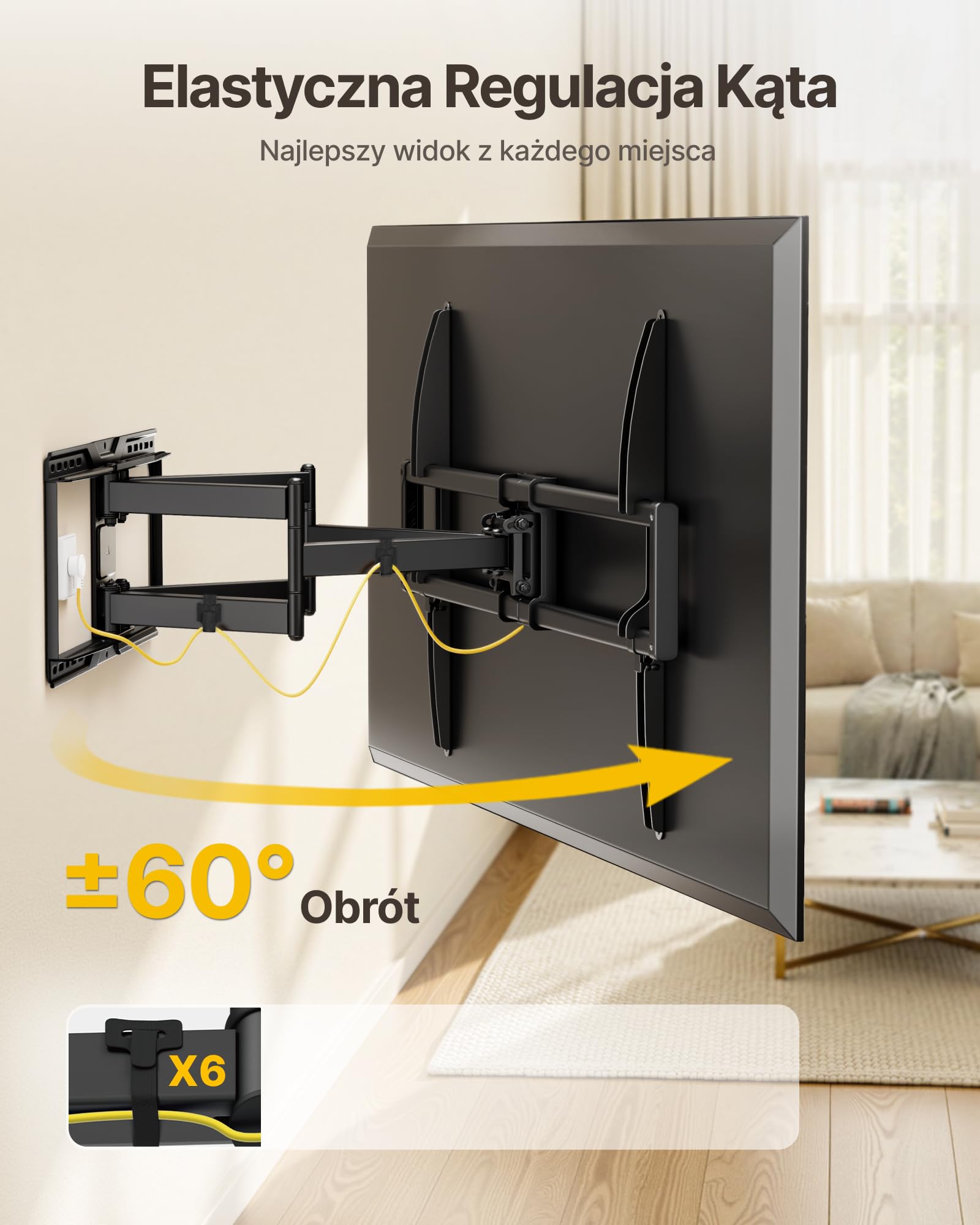 monTEK Uchwyt ścienny do telewizorów 50–100cali do 75 kg,maks.VESA900x600mm | 2026 New,Full Motion,Heavy Duty,Extended 638mm Dual Arm,Tool-Free Tilt & Swivel,Easy Assembly,Tools included