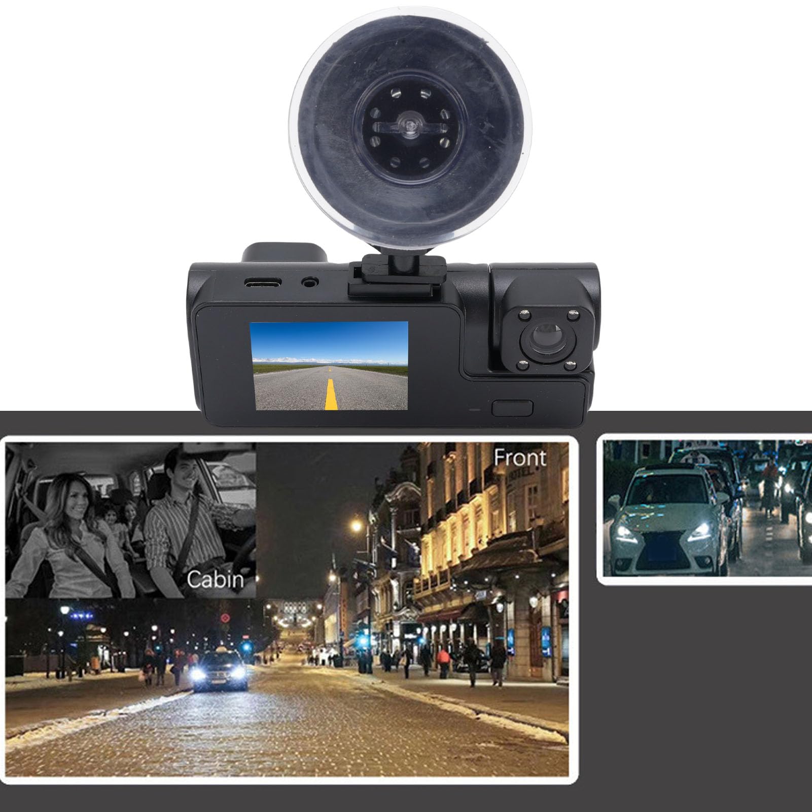 VBESTLIFE Kamera Deska Rozdzielcza, Podwójne Nagrywanie Soczewek 1080p z Przodu i 720p Wewnątrz Obiektywu z Wi -Fi, Rejestrator Samochodu z kartą Pamięci 32 GB