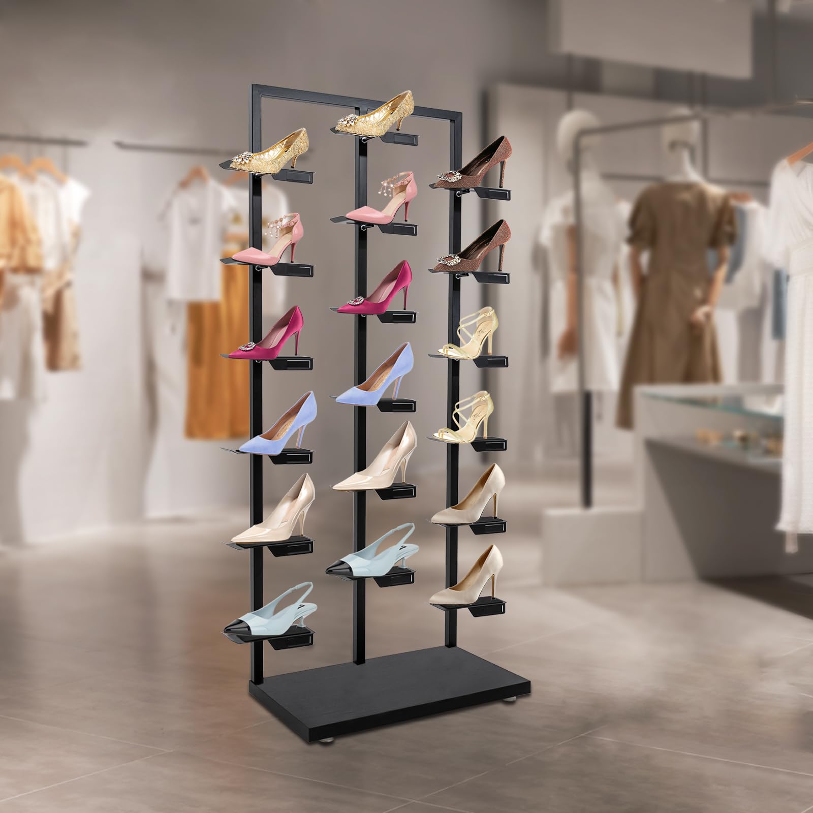 Industrial Retail Display Stand, Standing Bag Shoes Display Rack, Commercial Clothing Store Boutique Display Riser, High Heel Sneaker Basketball Unit Storage Shelves, Handbag Display Stand