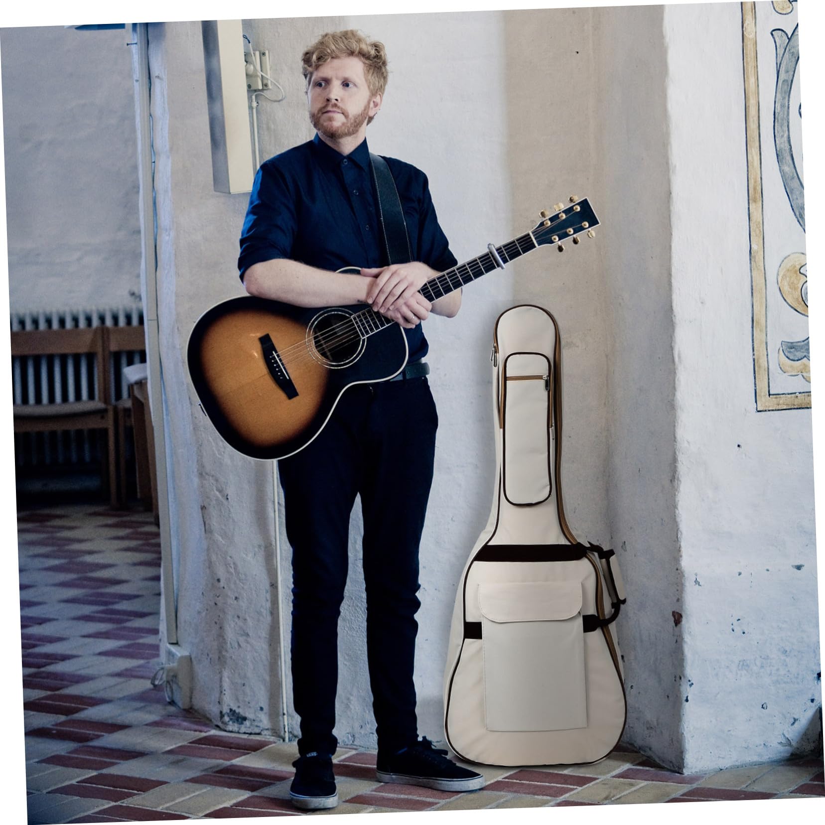 Borsa per Chitarra Classica 40/41 Pollici Oxford Beige Imbottita | Capacità Ampia, Protezione dagli Urti, Design Versatile, Custodia per Strumenti Musicali