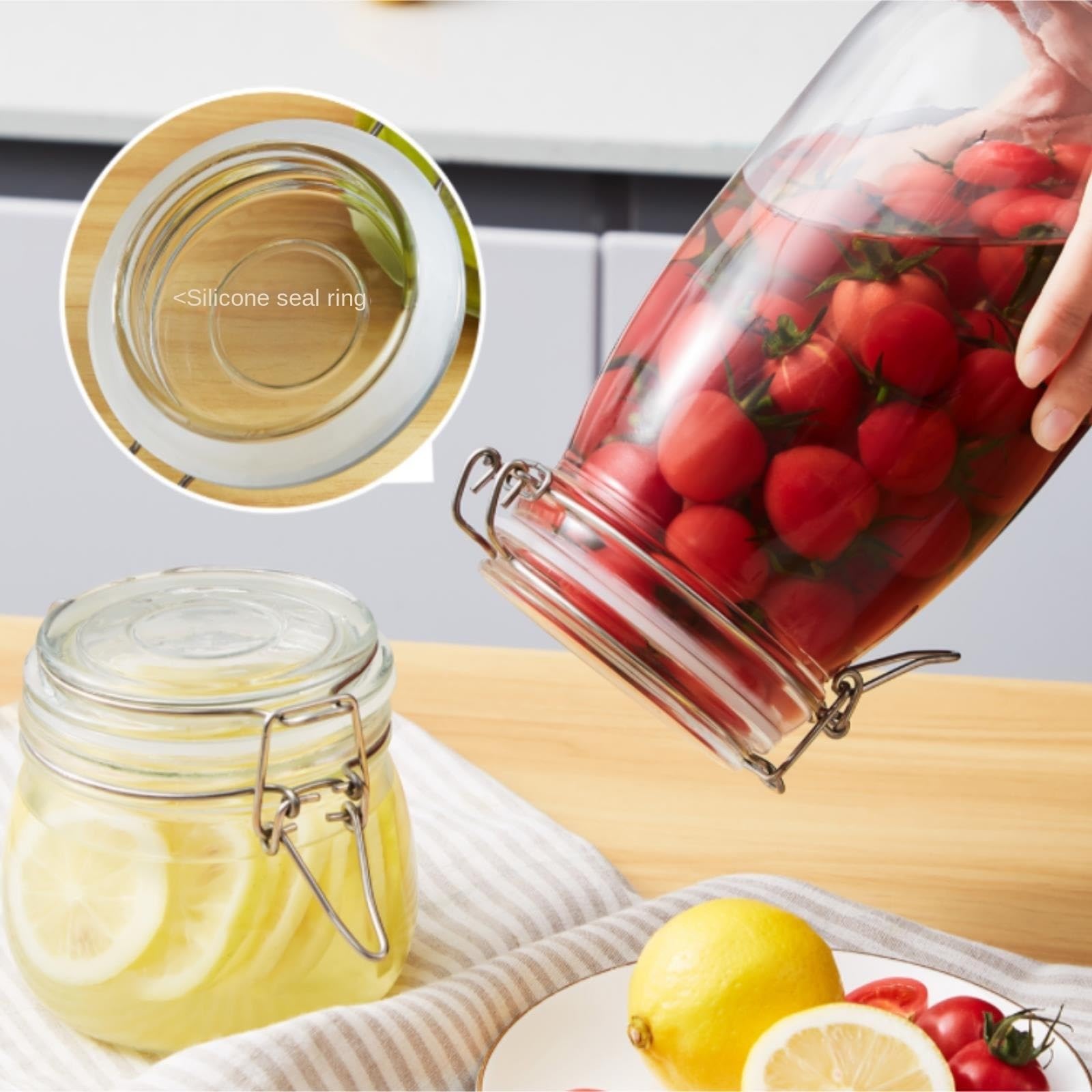 Vorratsgläser mit Deckel Set Mit 2 Vorratsgläsern Aus Glas Luftdichten Klemmdeckeln for Pickle Aufbewahrungsgläser Küche(750ml)