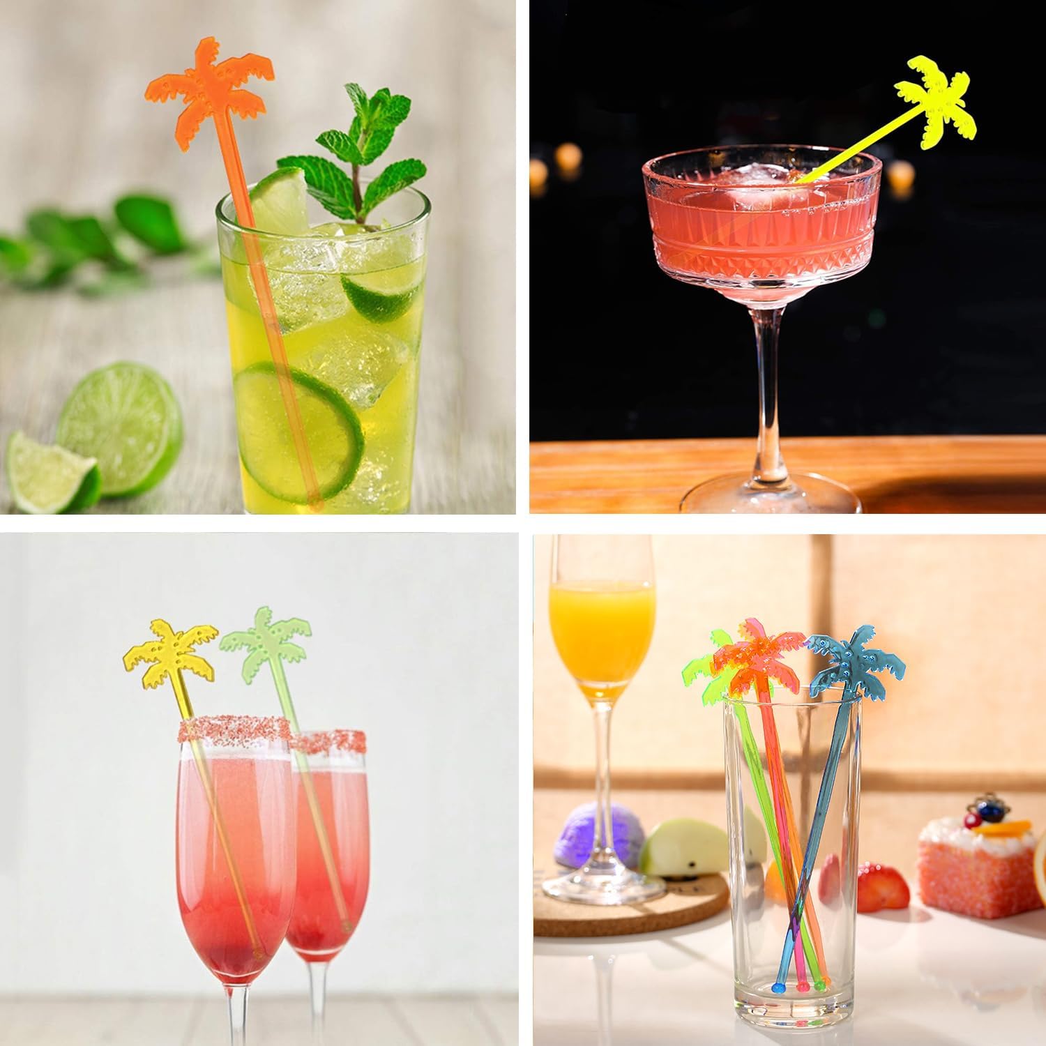 50PCS Coconut Decorative Stirring Sticks Tropical Ice Drinks Cocktails Coffee Stirrers For Bars Restaurants Weddings Hawaiian Parties 5 Colors Mixed Colors Plastic Mixing Sticks Fruit Sticks
