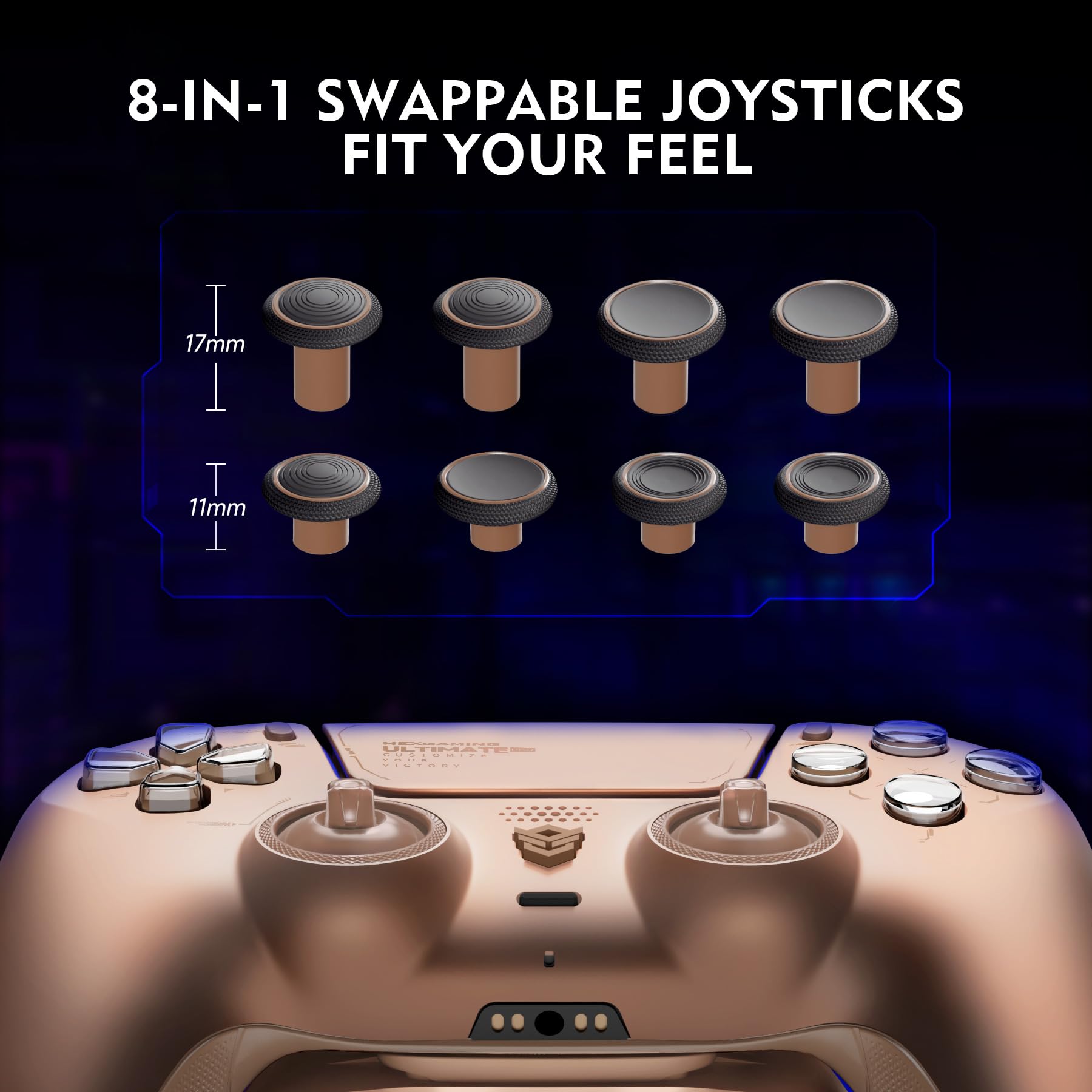 HEXGAMING ULTIMATE PRO Controller per ps5/PC,Wireless/USB Joystick Pro | 4 Tasti Posteriori Rimappabili&8 Levette Analogiche Effetto Hall&6 Profil&Trigger Grilletti Regolabili,Moka Perlato