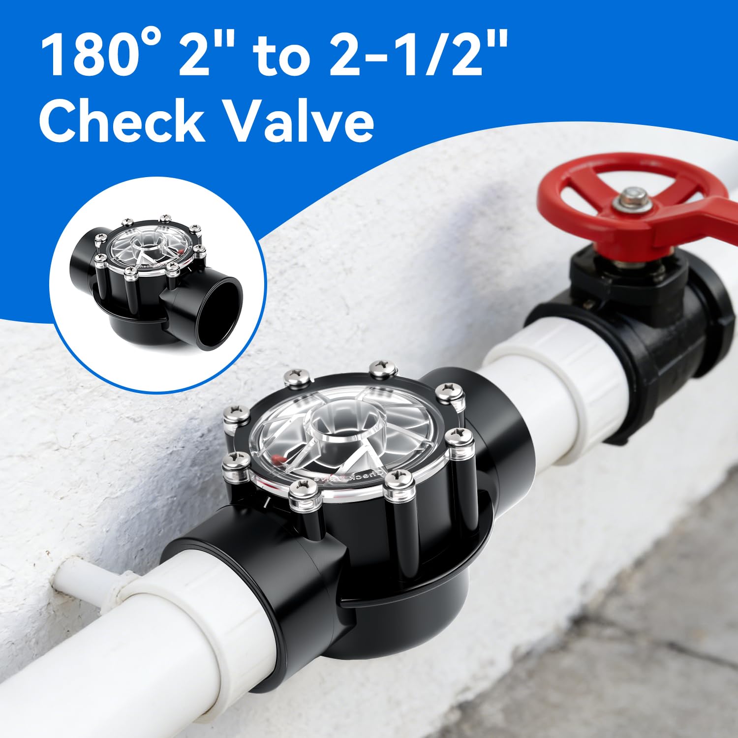 7305 Valvola di ritegno di ricambio per Jandy 2 pollici a 2-1/2 pollici, valvola di ritegno a 180 gradi con flusso dritto adatto per piscine e spa