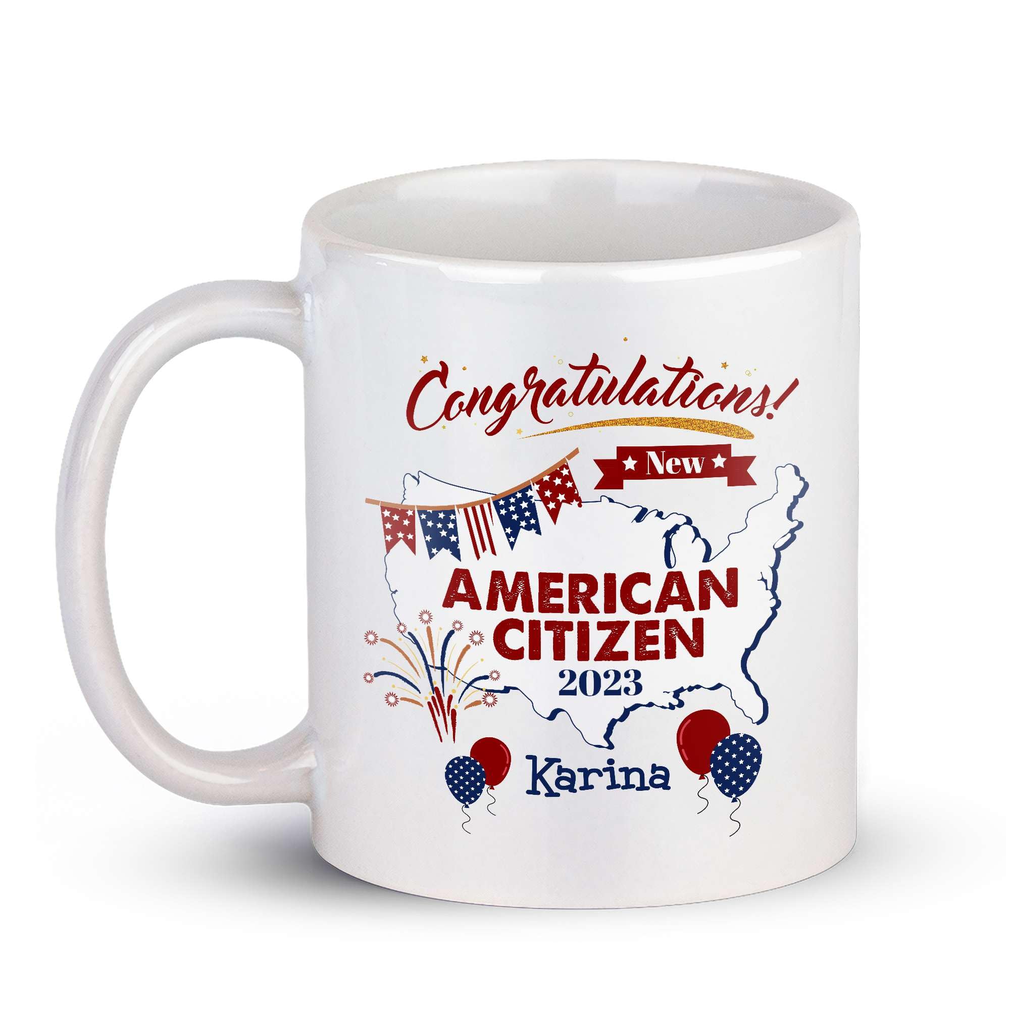 ELPSTORE Personalized Name And Year Congratulations! New American Citizen Coffee Mugs, Customized USA Map Design Cups, American New Citizen 2023